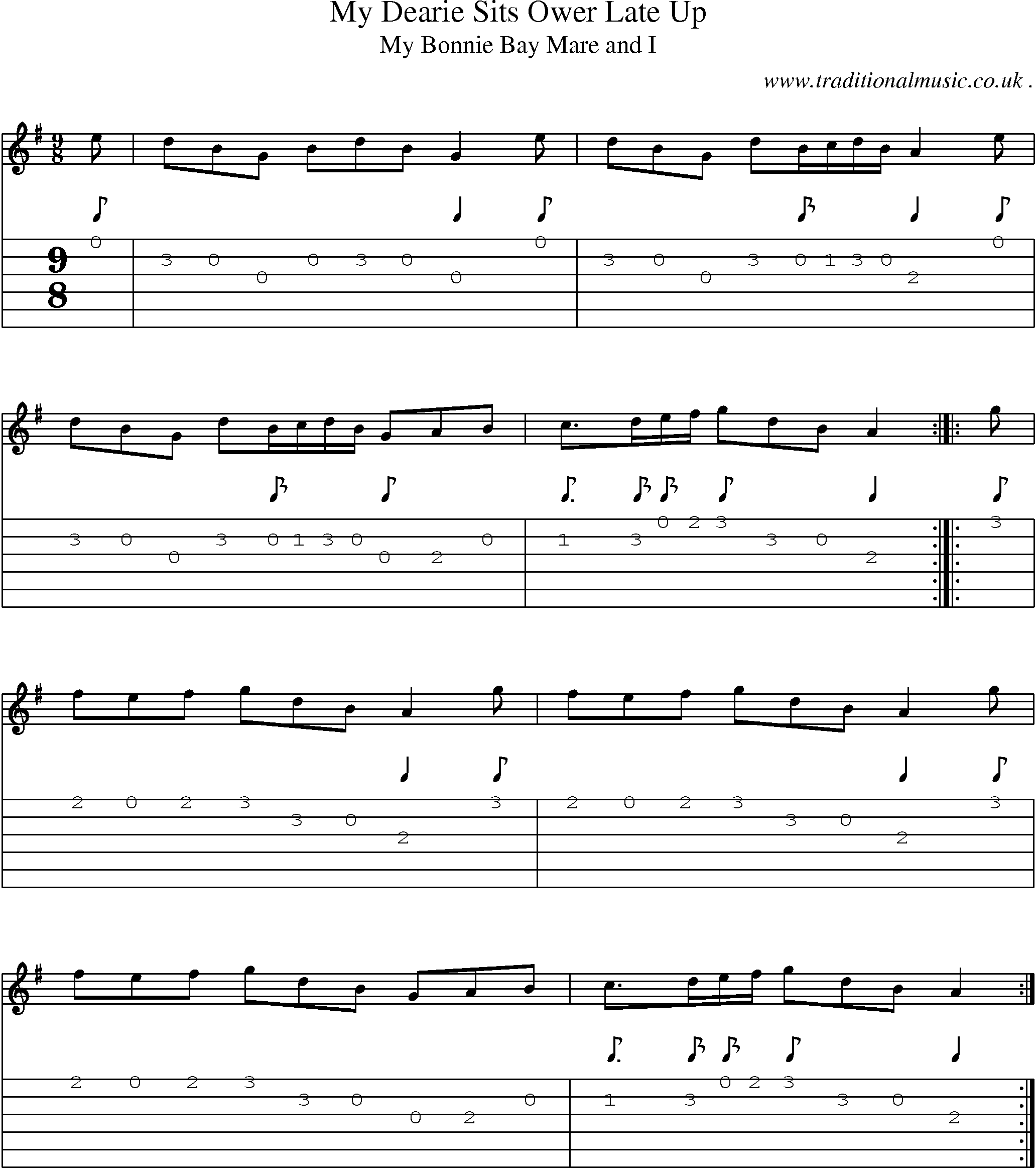 Sheet-Music and Guitar Tabs for My Dearie Sits Ower Late Up