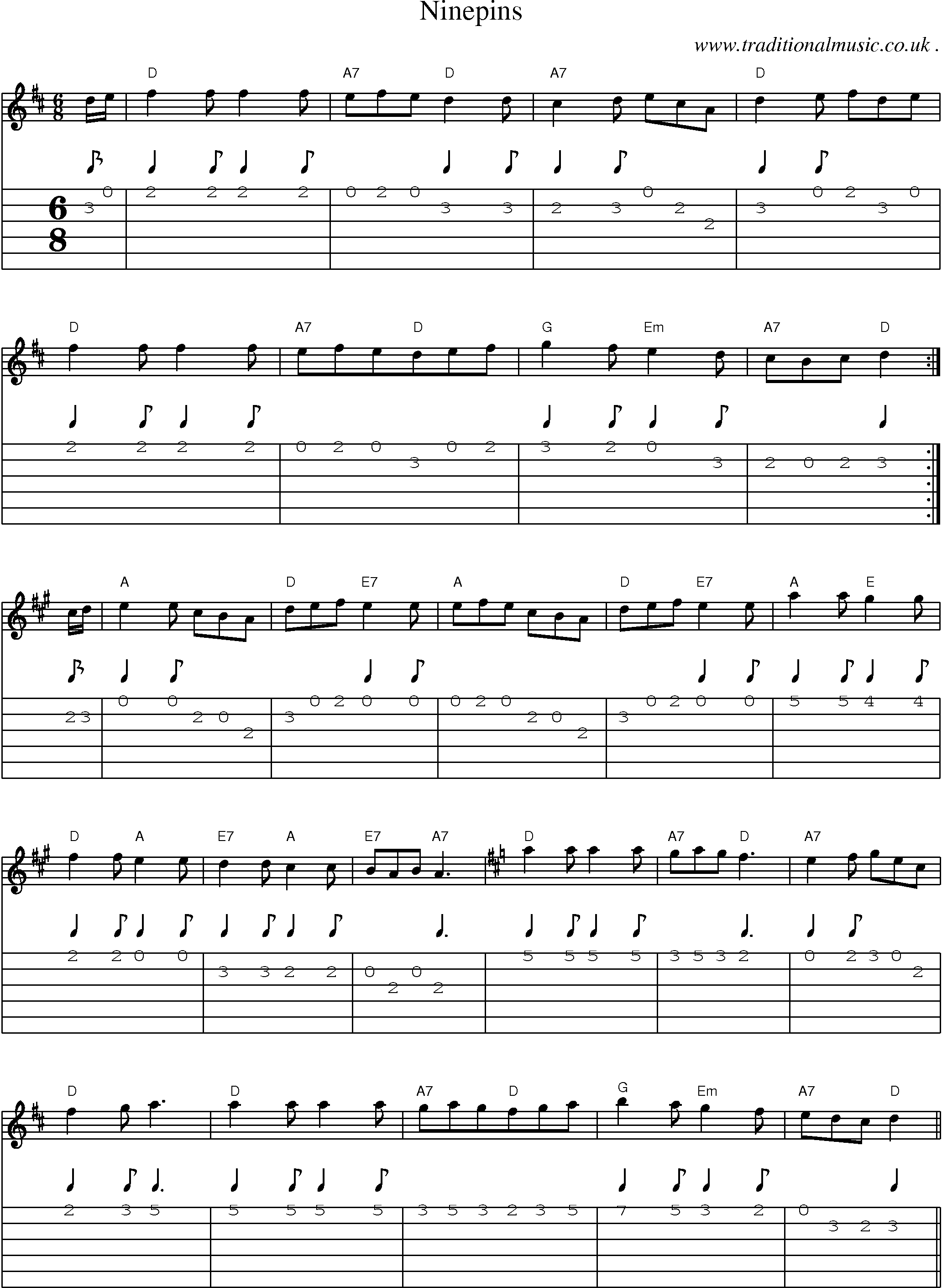Sheet-Music and Guitar Tabs for Ninepins
