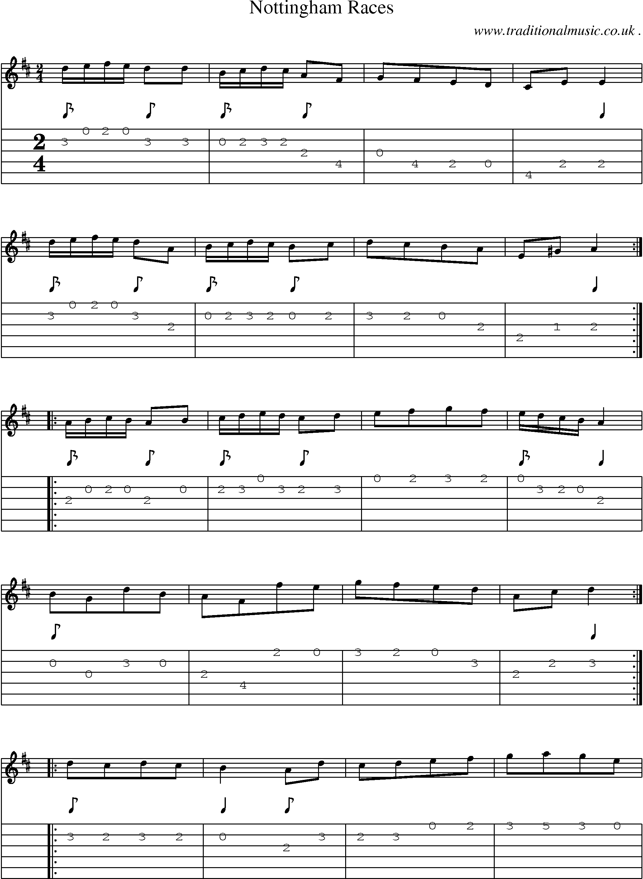 Sheet-Music and Guitar Tabs for Nottingham Races