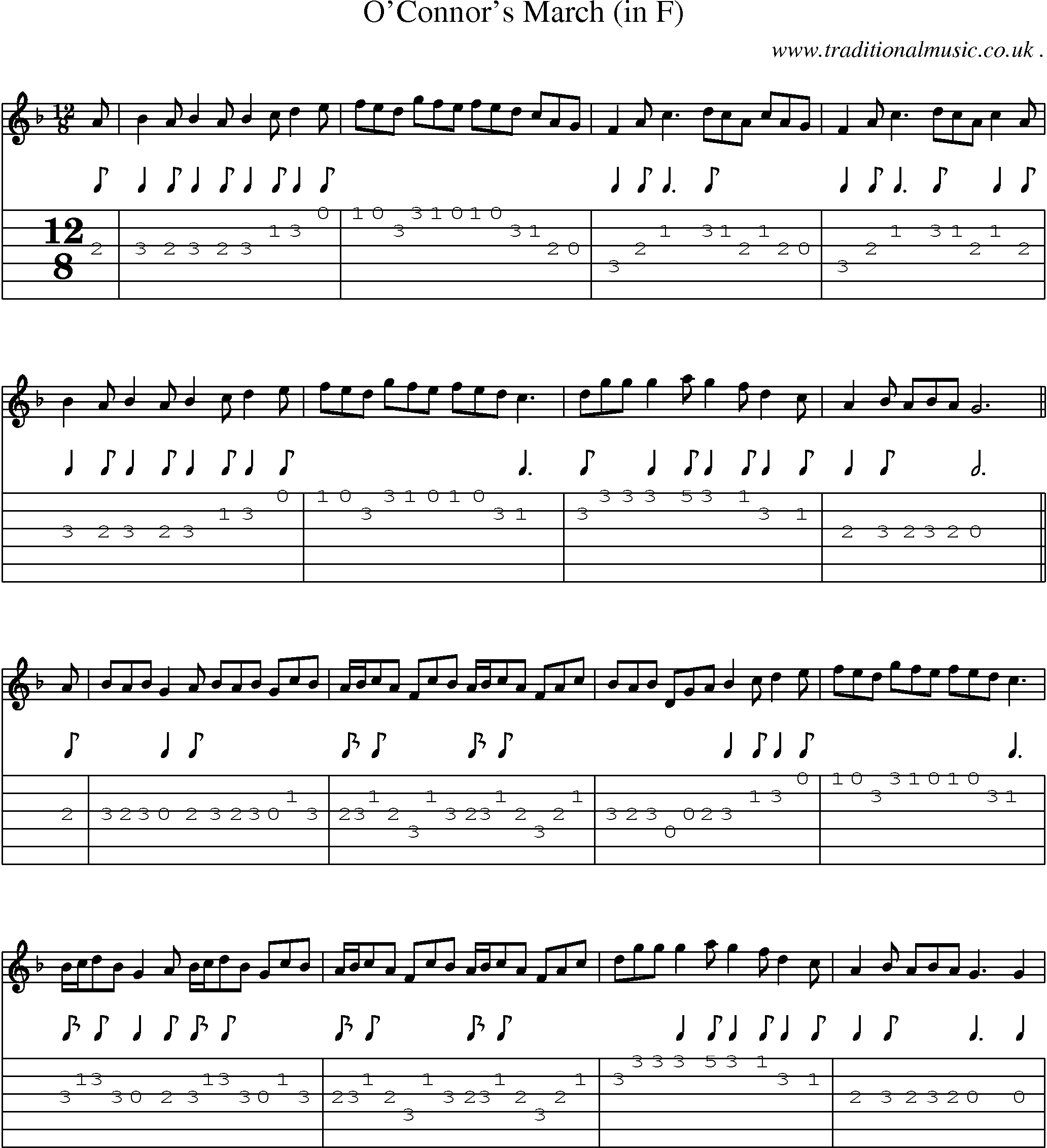 Sheet-Music and Guitar Tabs for Oconnors March (in F)