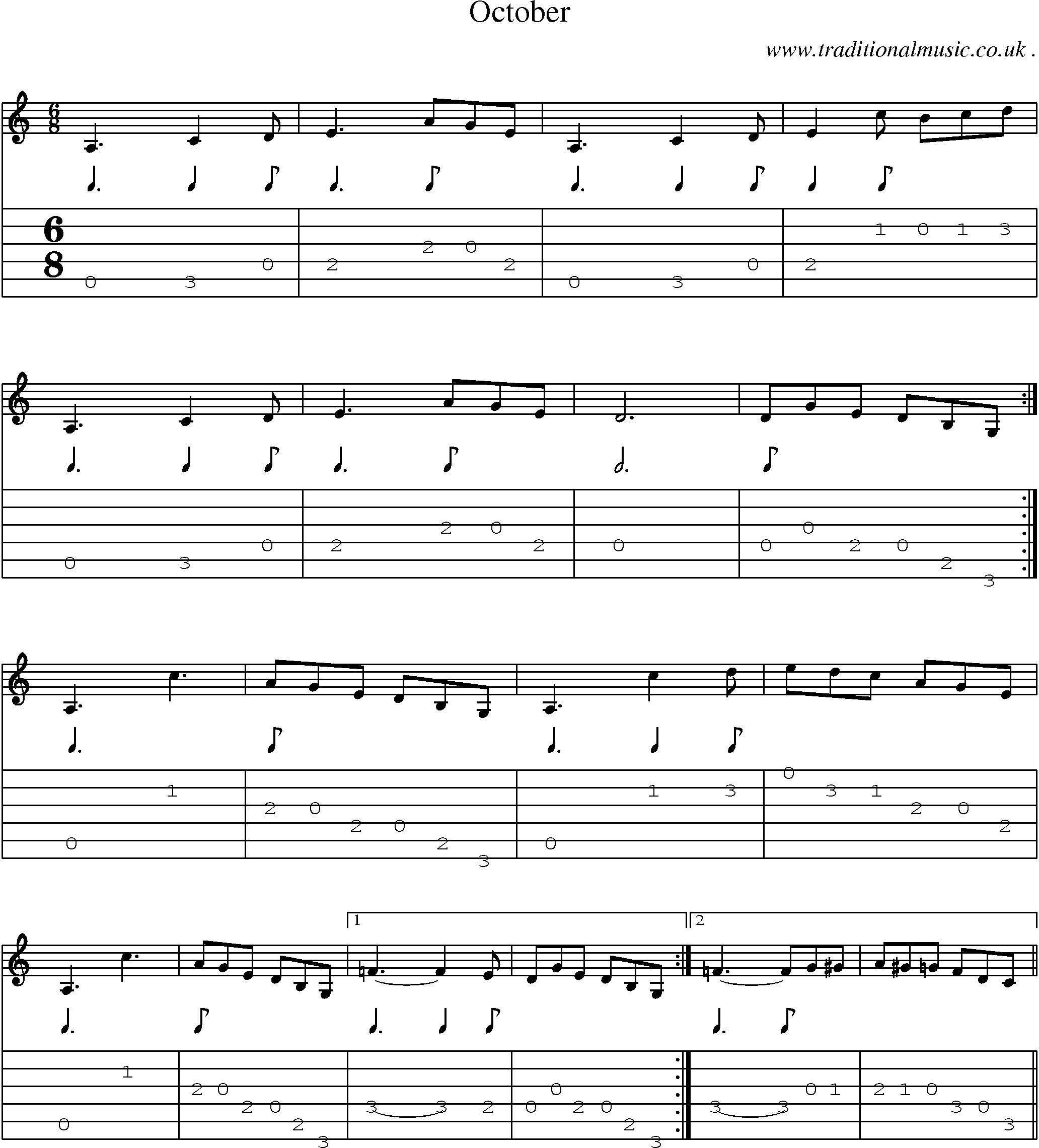 Sheet-Music and Guitar Tabs for October