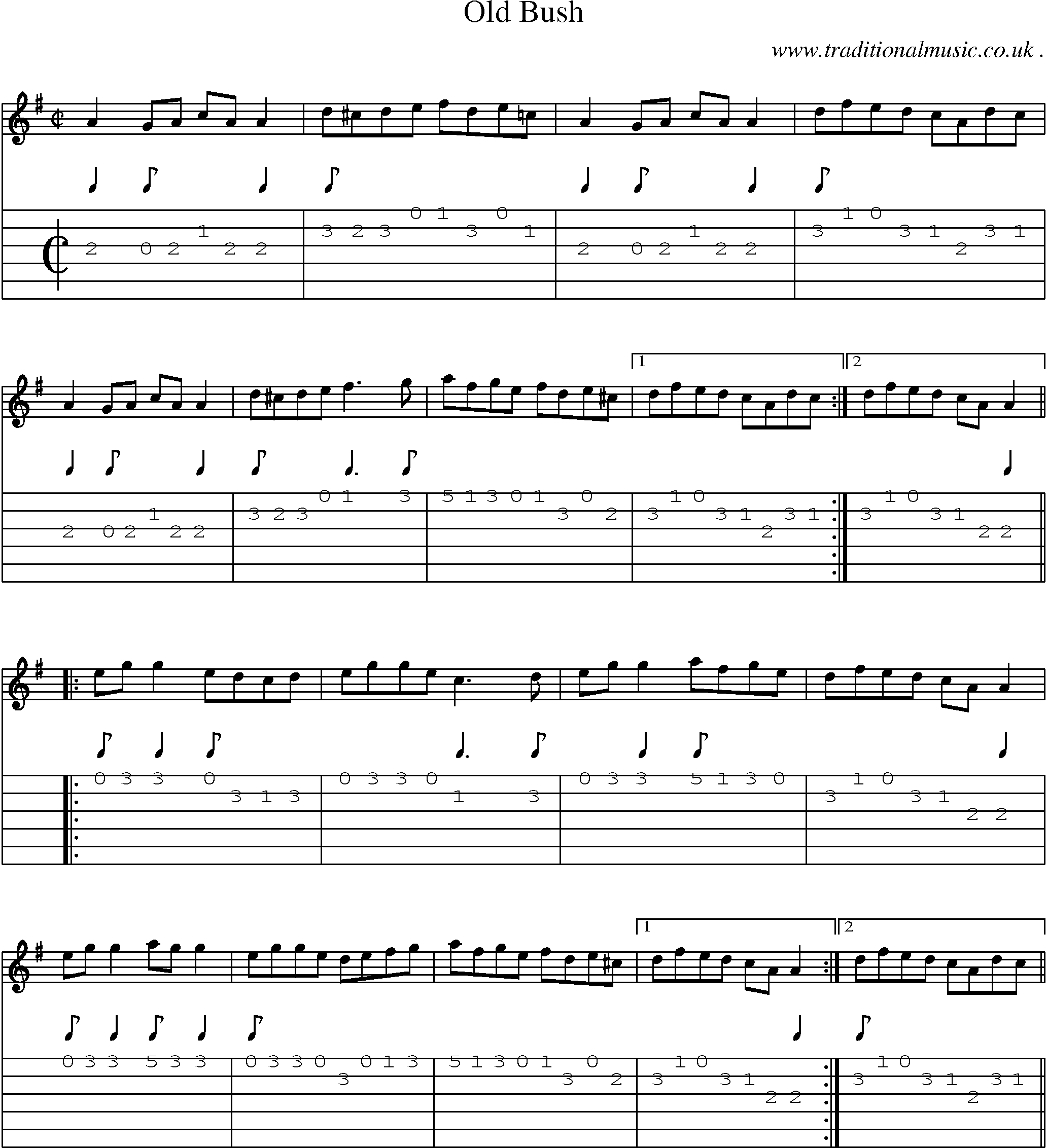 Sheet-Music and Guitar Tabs for Old Bush