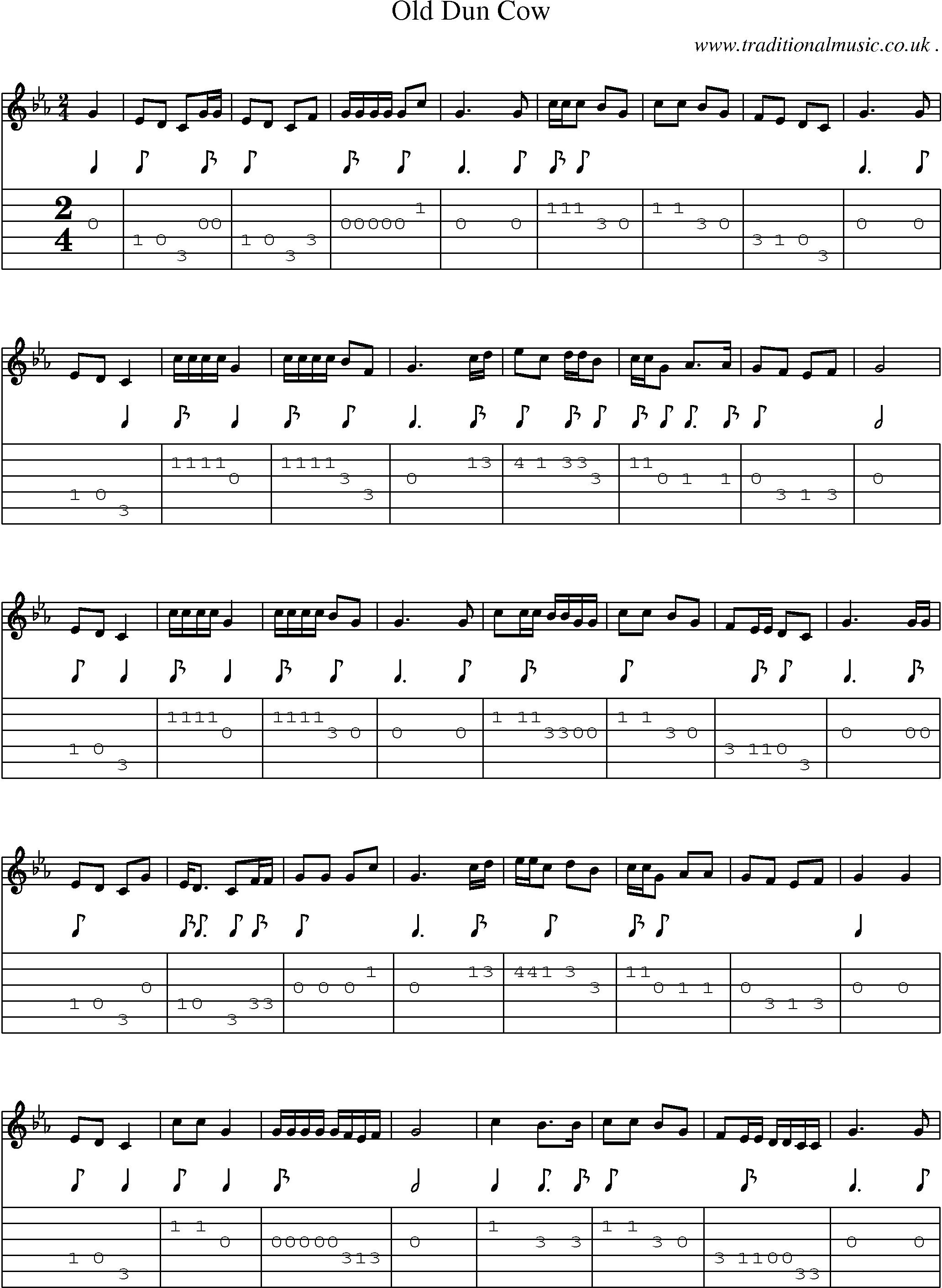 Sheet-Music and Guitar Tabs for Old Dun Cow
