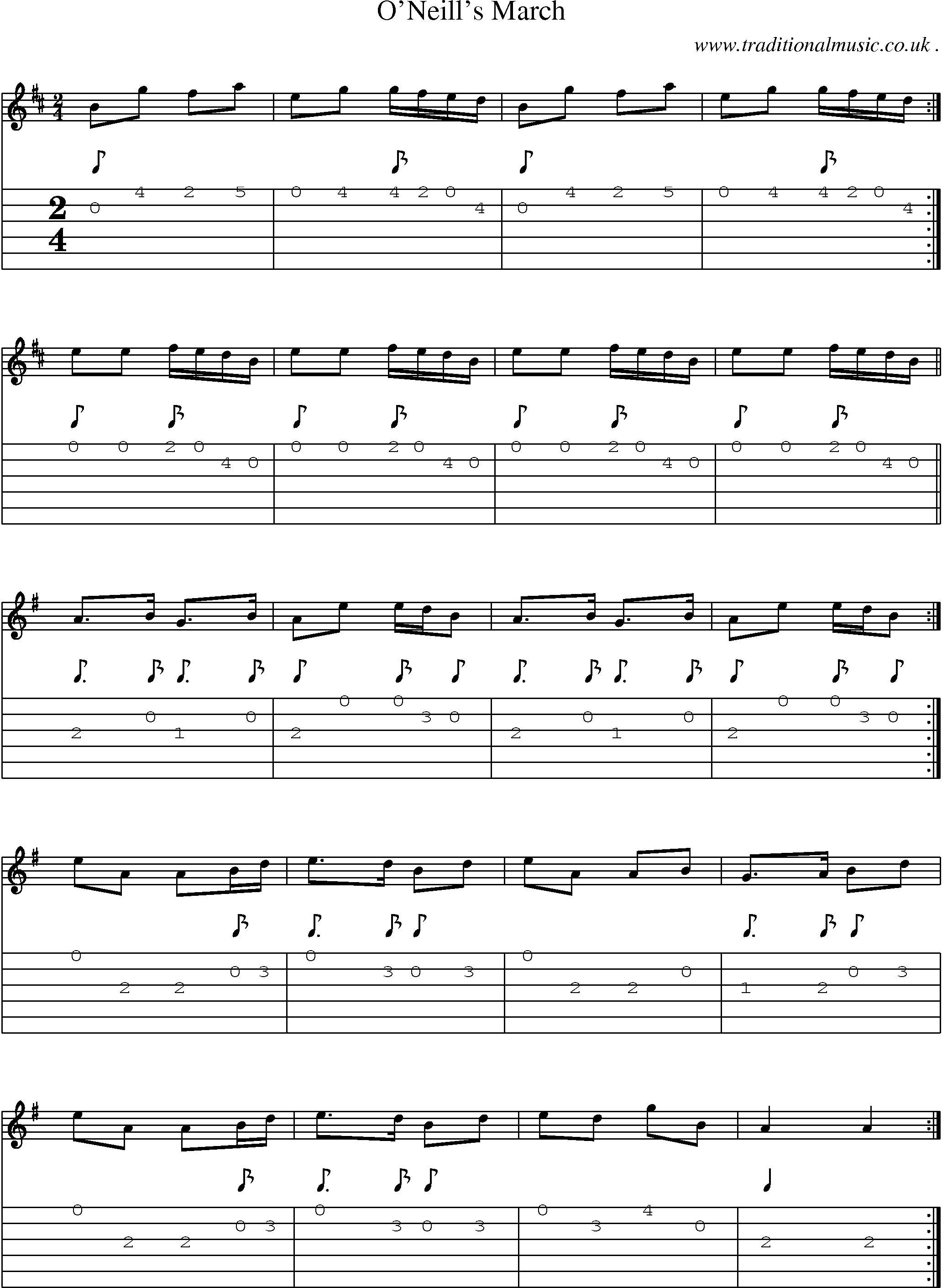 Sheet-Music and Guitar Tabs for Oneills March