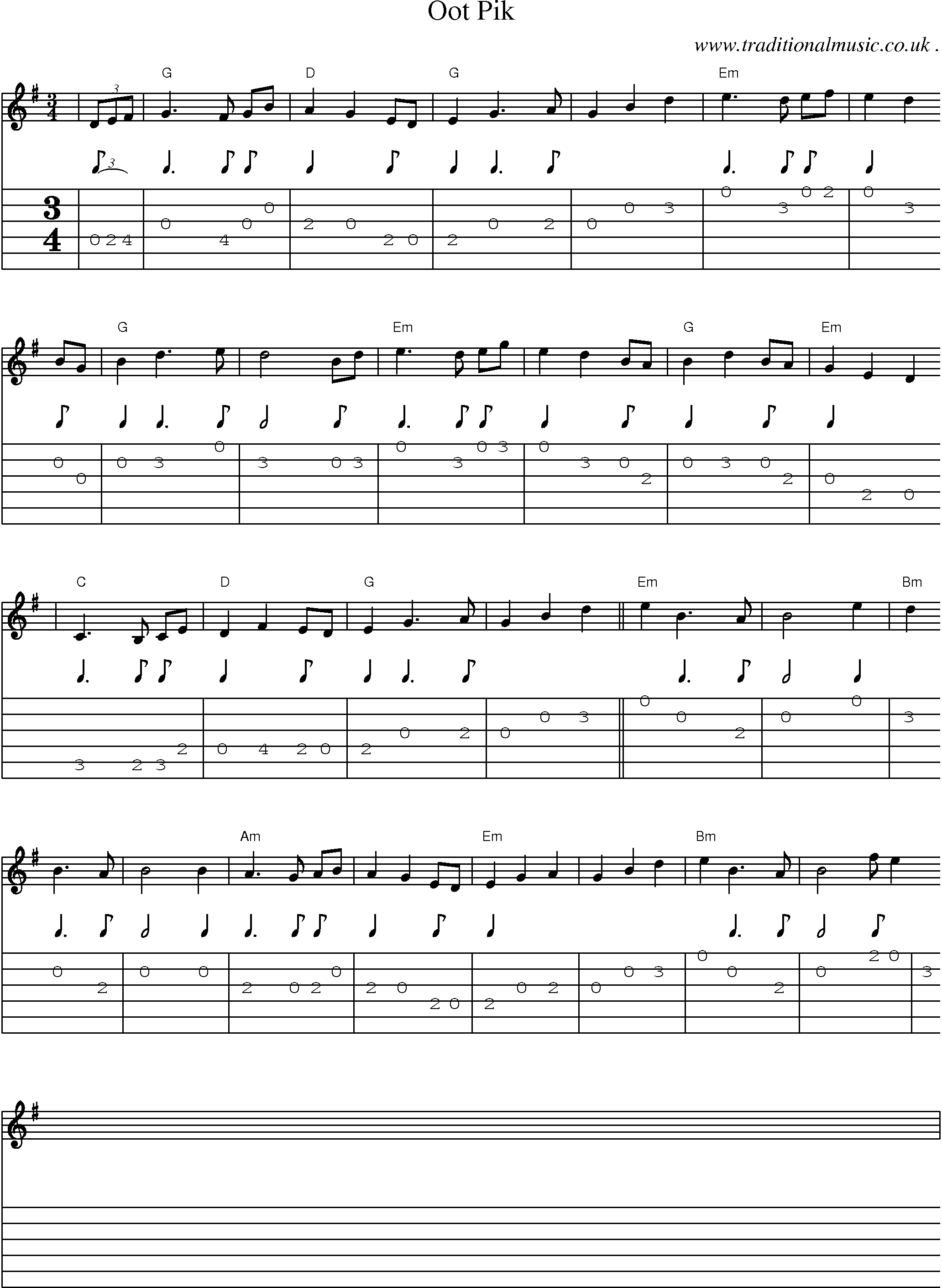Sheet-Music and Guitar Tabs for Oot Pik