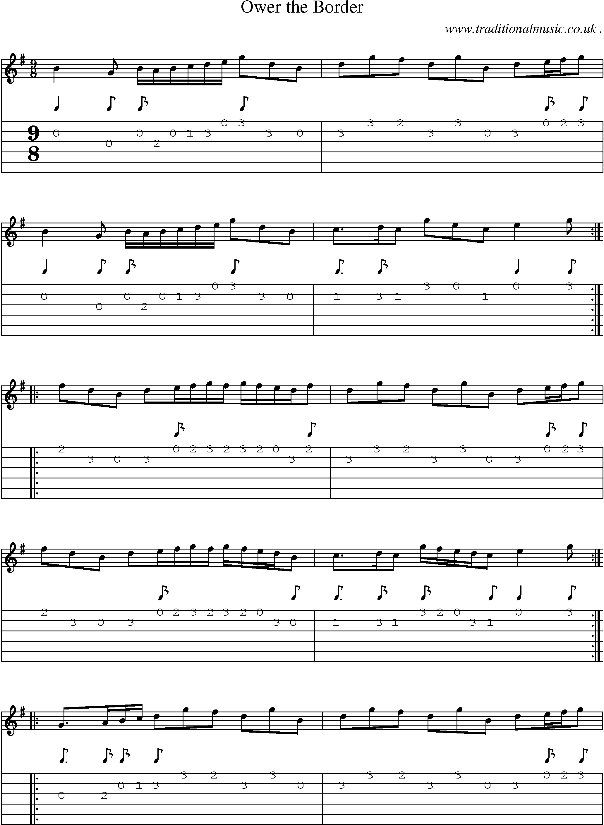 Sheet-Music and Guitar Tabs for Ower The Border