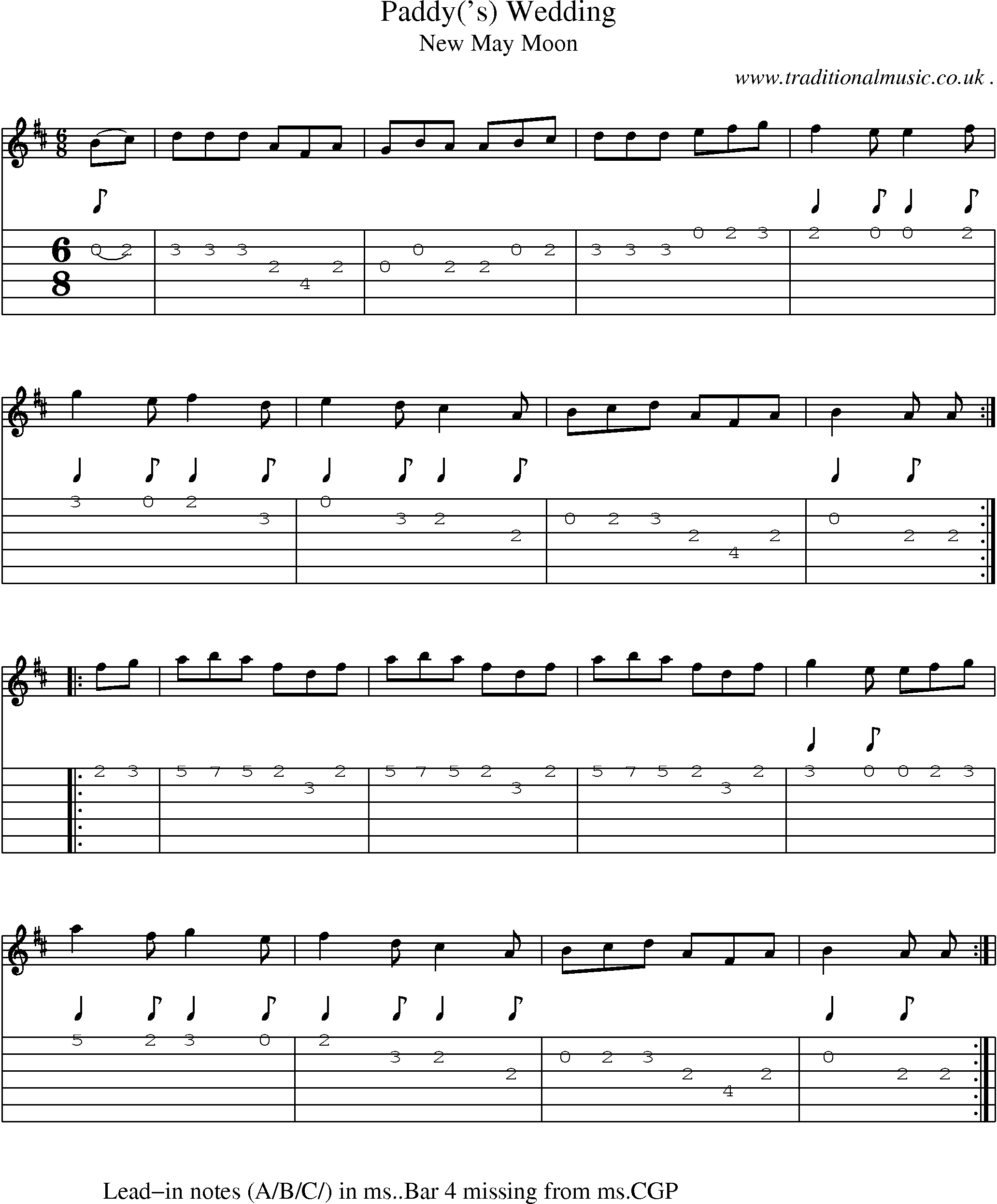Sheet-Music and Guitar Tabs for Paddy(s) Wedding