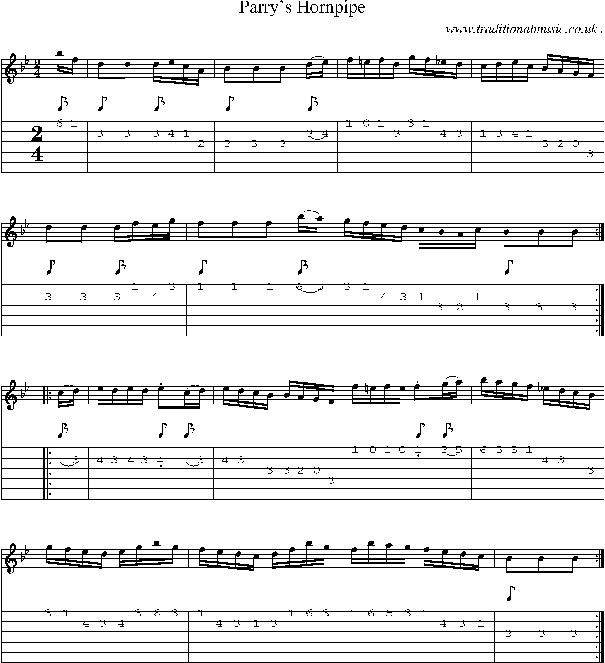 Sheet-Music and Guitar Tabs for Parrys Hornpipe