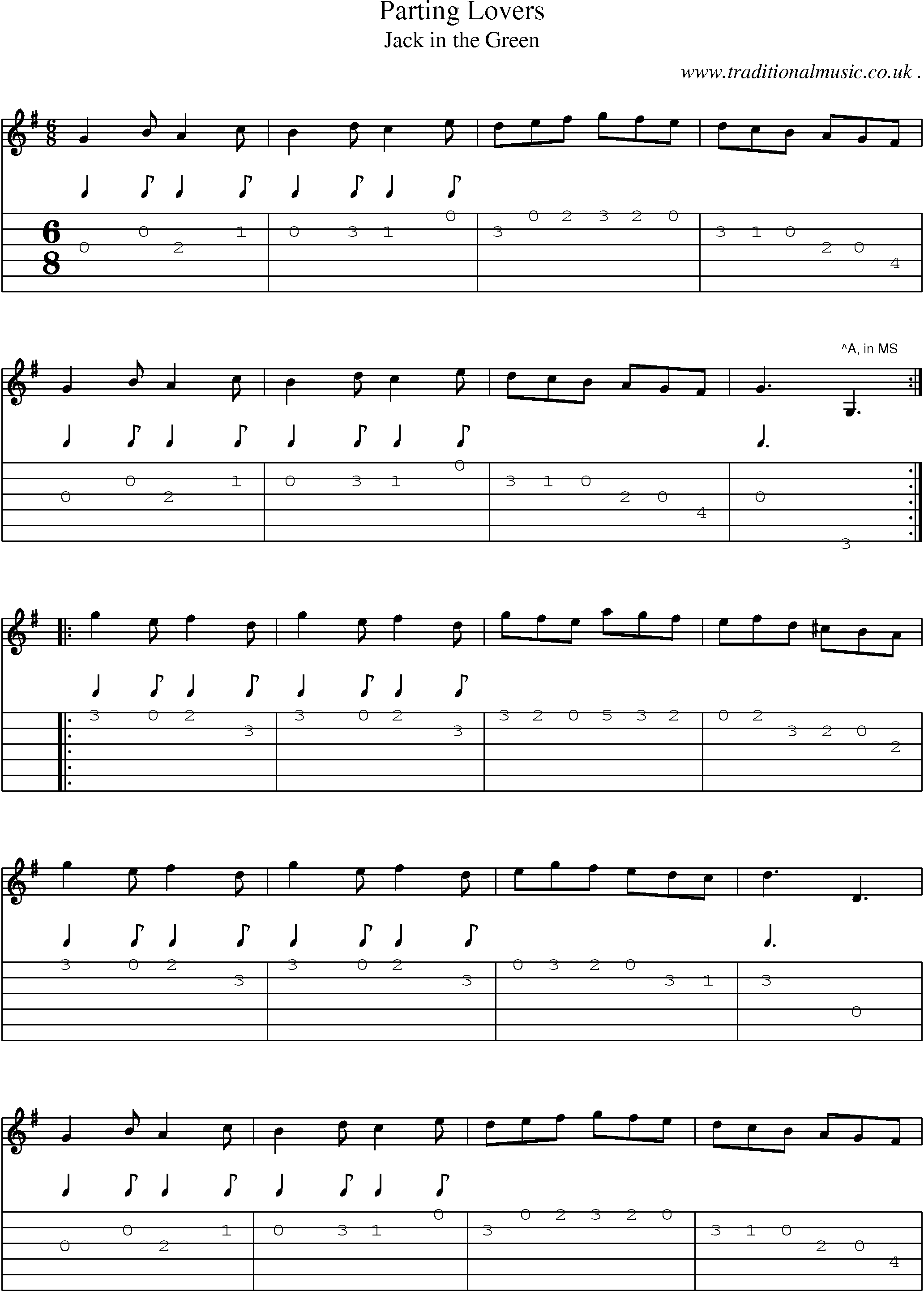 Sheet-Music and Guitar Tabs for Parting Lovers