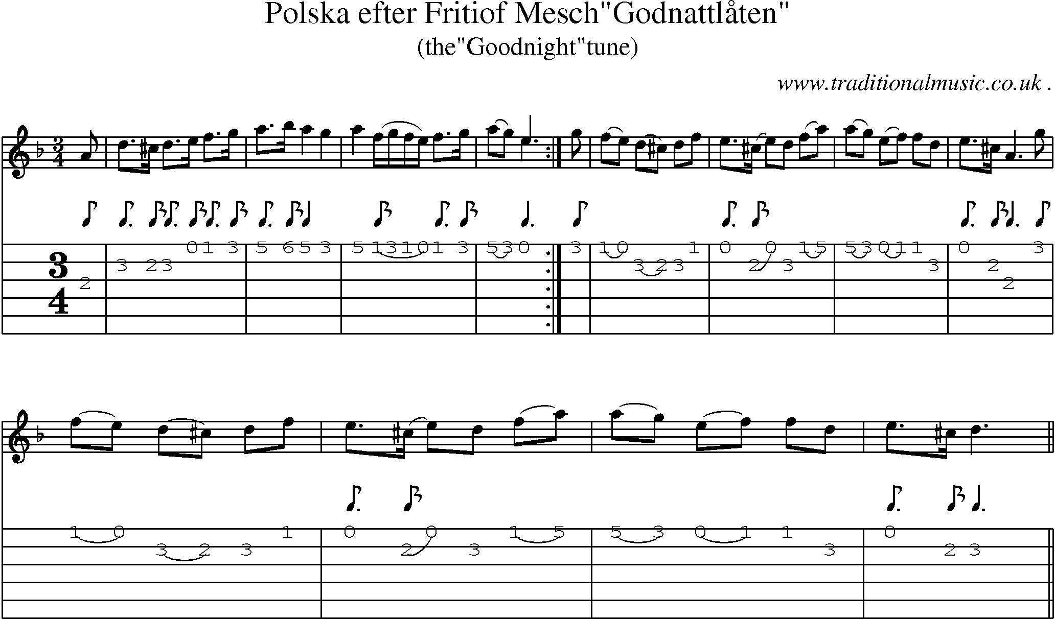 Sheet-Music and Guitar Tabs for Polska Efter Fritiof Meschgodnattlaaten