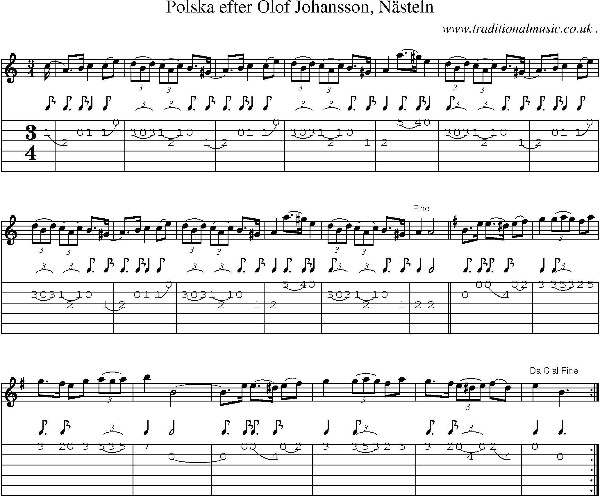 Sheet-Music and Guitar Tabs for Polska Efter Olof Johansson Nasteln
