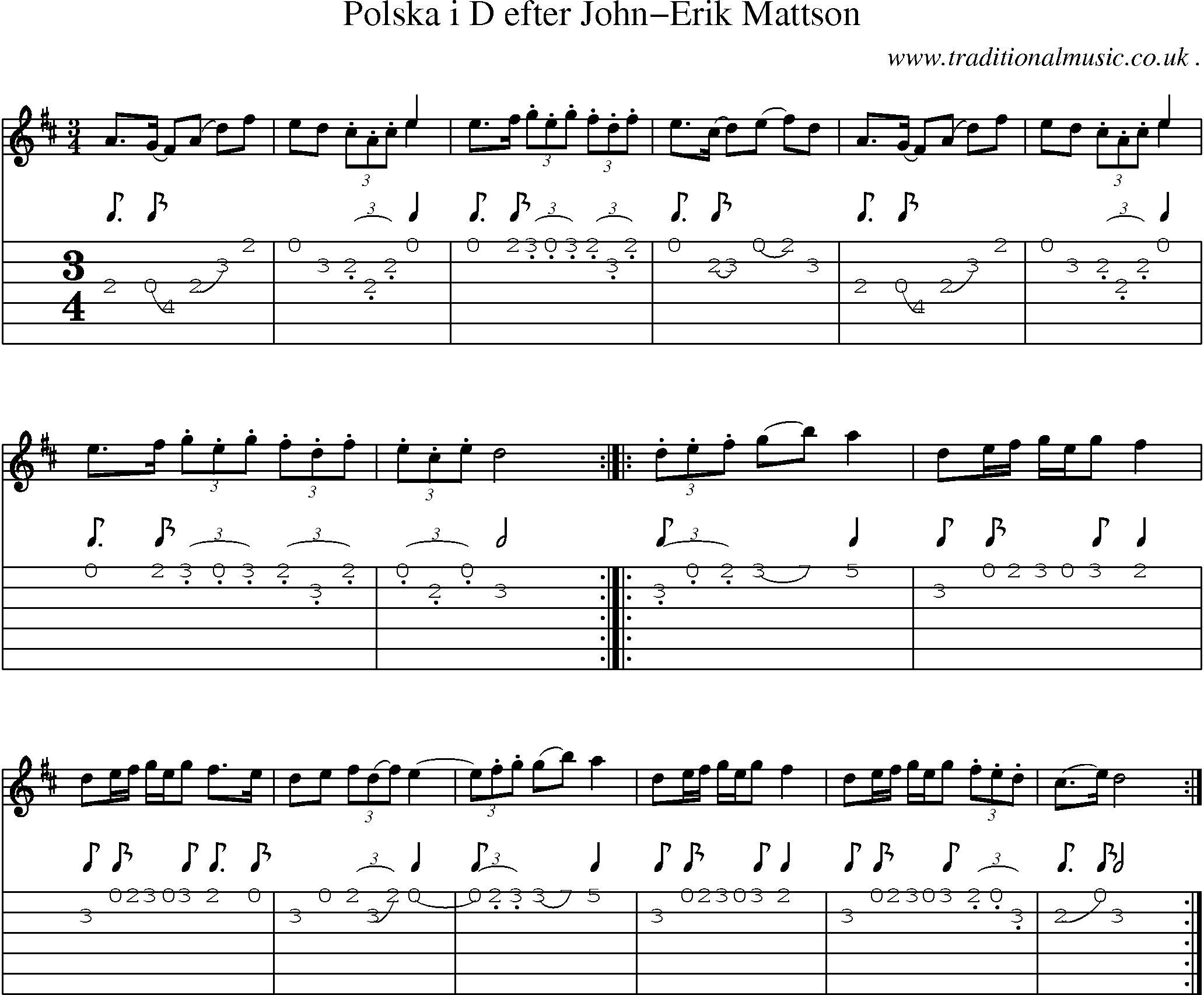 Sheet-Music and Guitar Tabs for Polska I D Efter John-erik Mattson