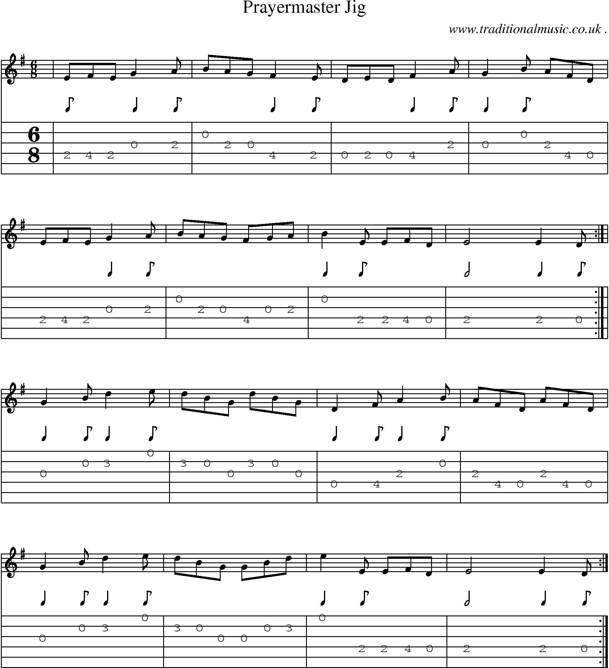 Sheet-Music and Guitar Tabs for Prayermaster Jig