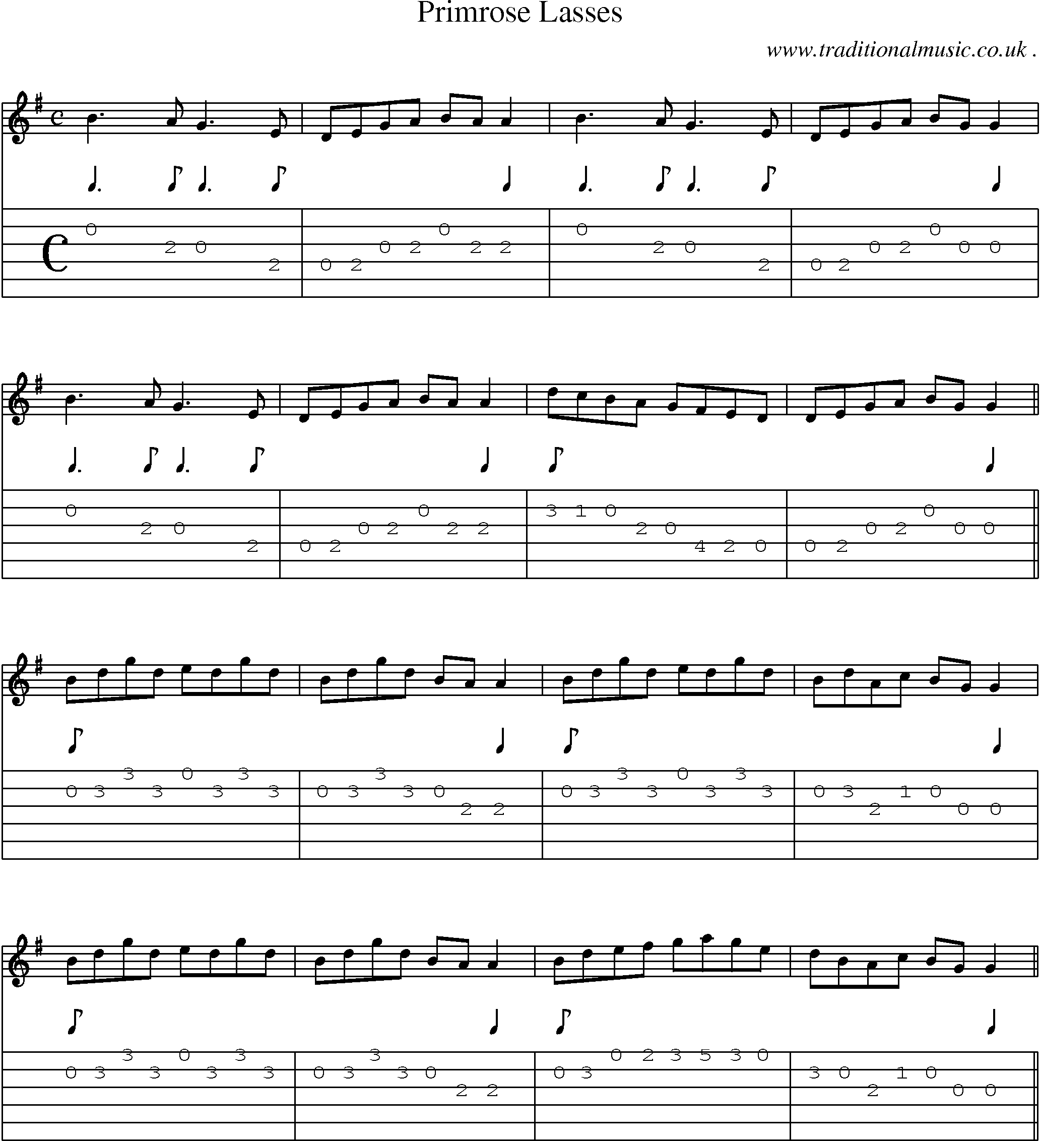 Sheet-Music and Guitar Tabs for Primrose Lasses