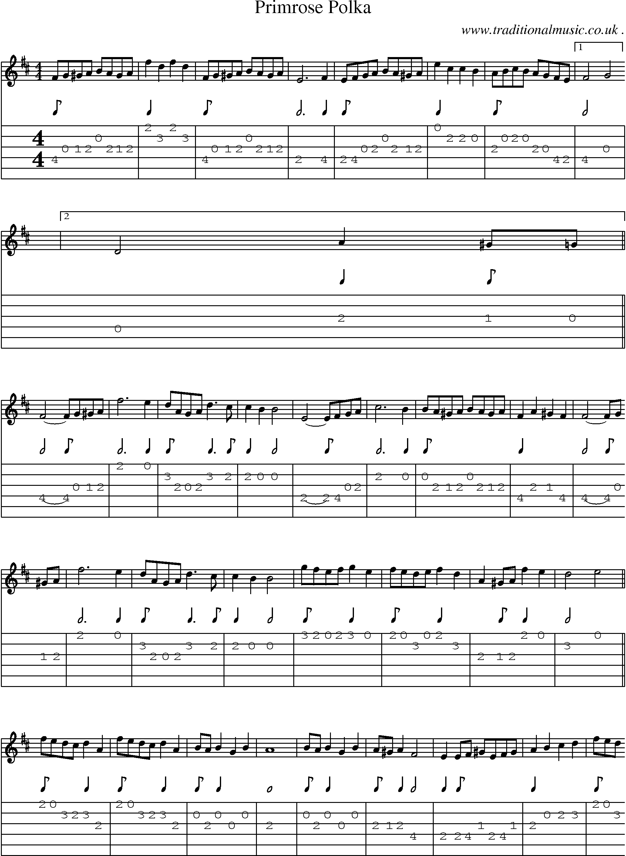 Sheet-Music and Guitar Tabs for Primrose Polka