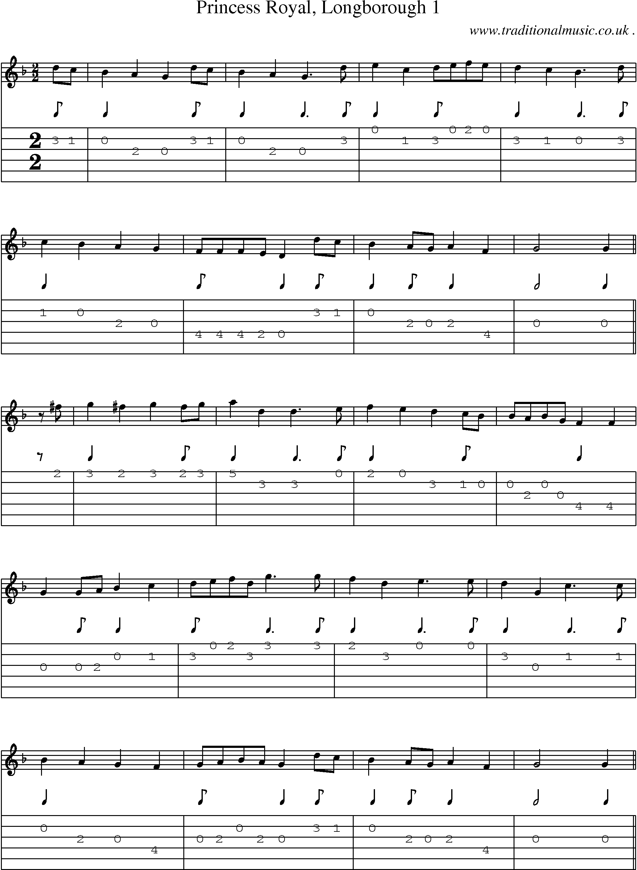 Sheet-Music and Guitar Tabs for Princess Royal Longborough 1