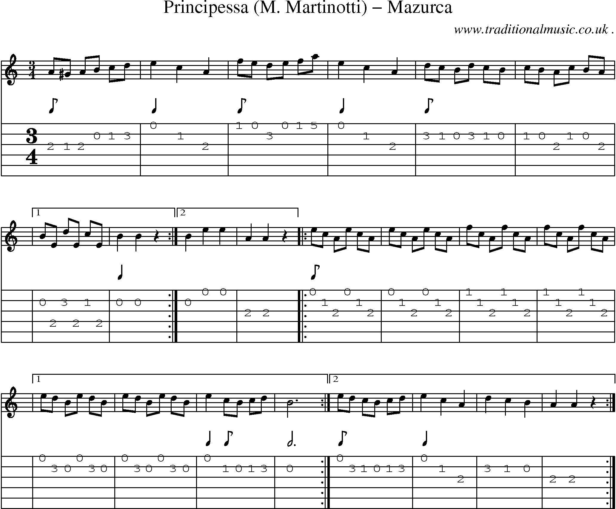 Sheet-Music and Guitar Tabs for Principessa (m Martinotti) Mazurca
