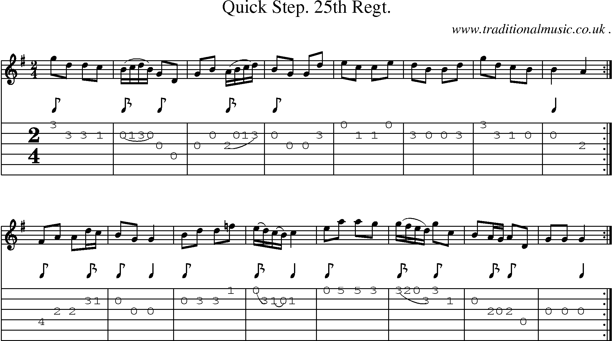 Sheet-Music and Guitar Tabs for Quick Step 25th Regt