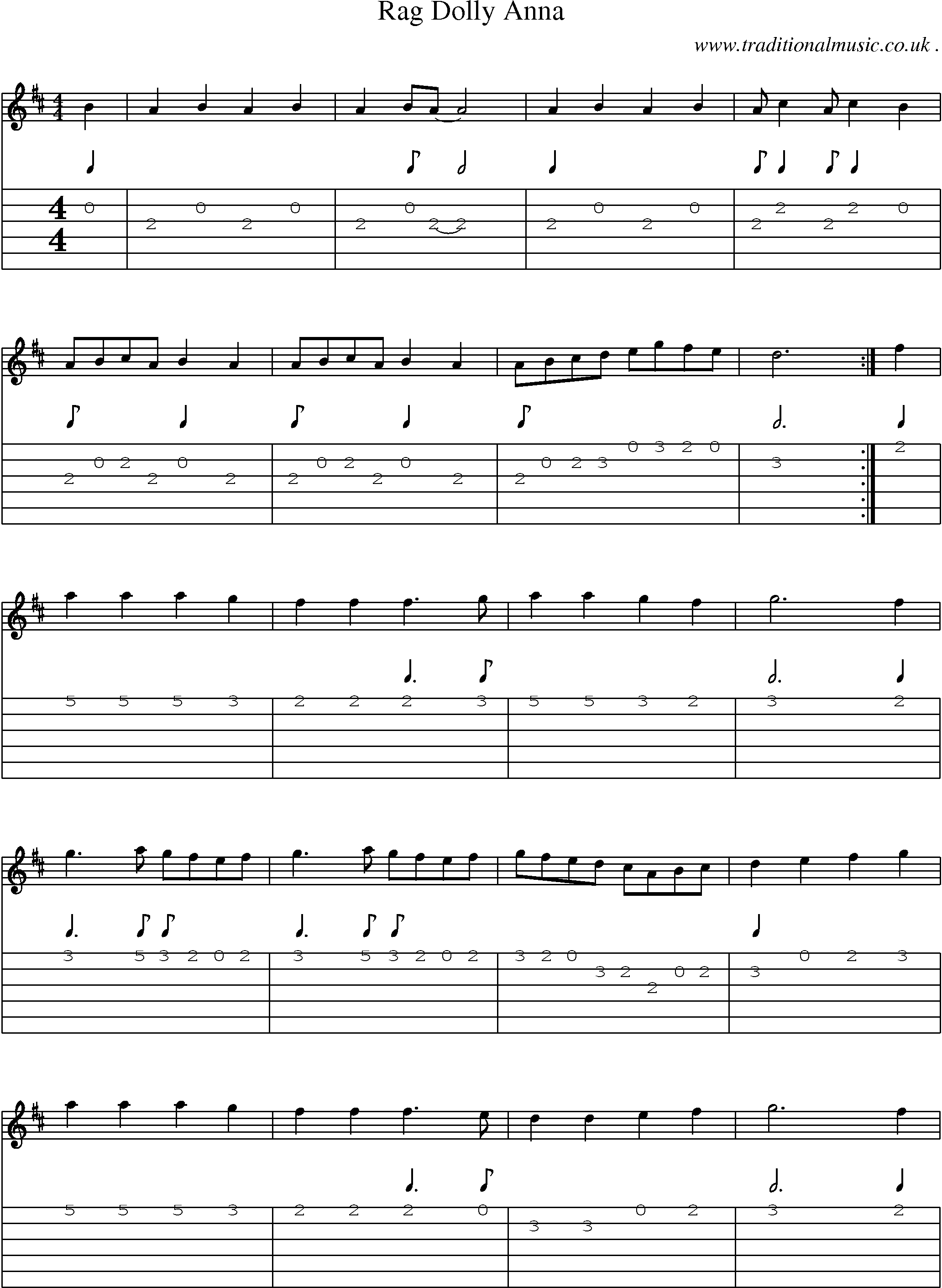 Sheet-Music and Guitar Tabs for Rag Dolly Anna