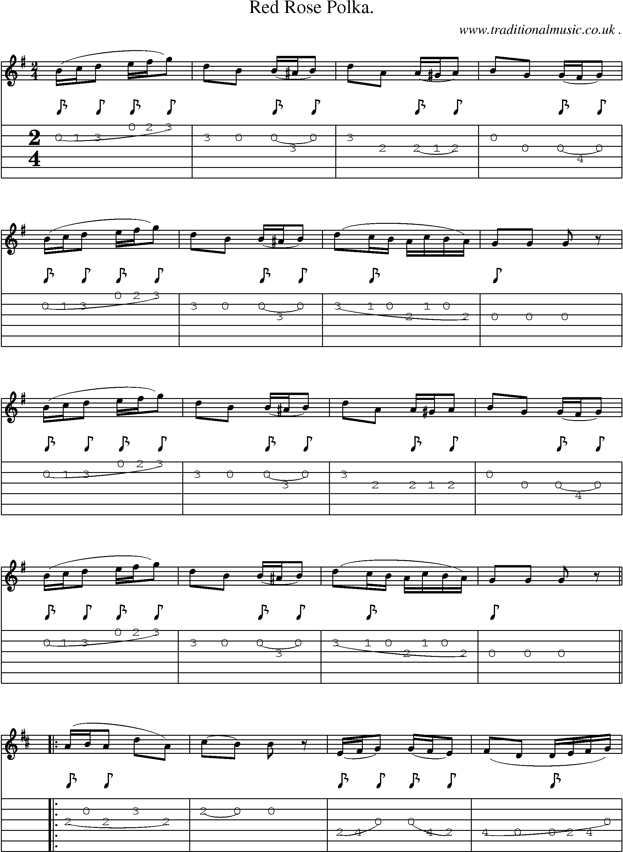 Sheet-Music and Guitar Tabs for Red Rose Polka