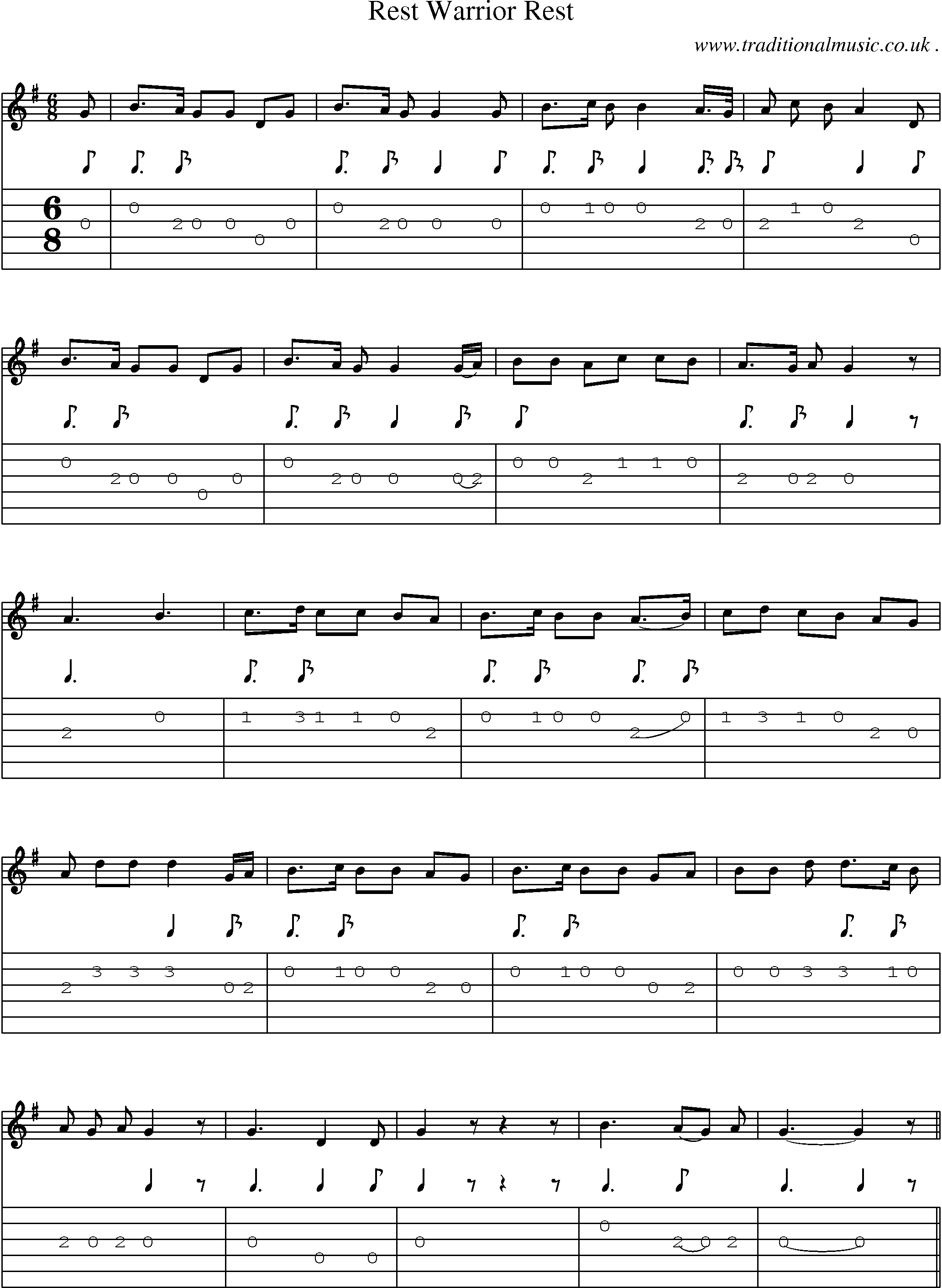 Sheet-Music and Guitar Tabs for Rest Warrior Rest