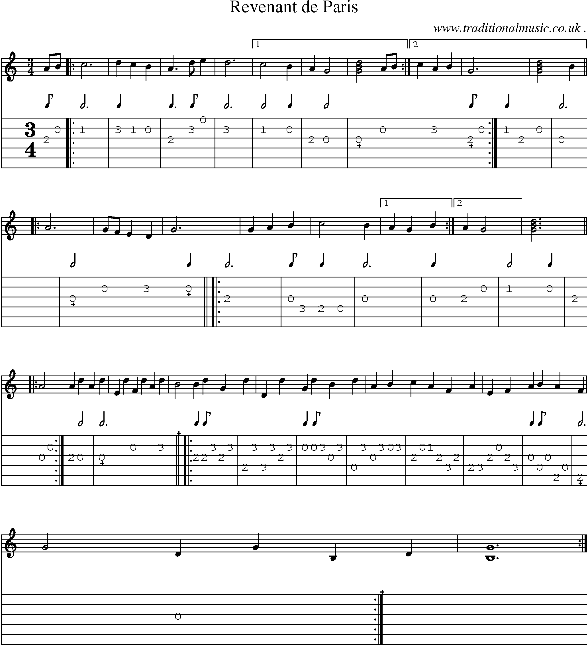 Sheet-Music and Guitar Tabs for Revenant De Paris