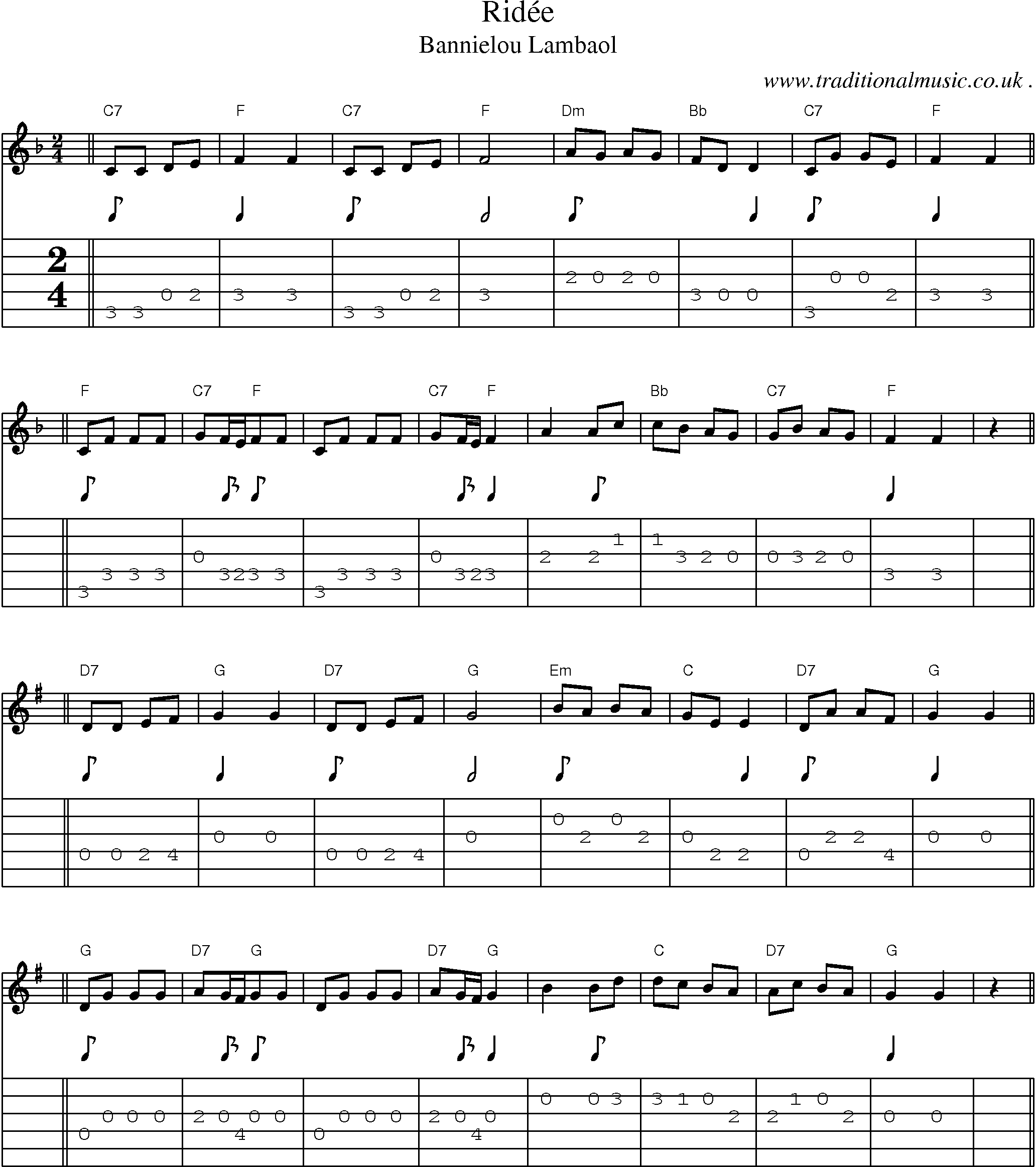Sheet-Music and Guitar Tabs for Ridee