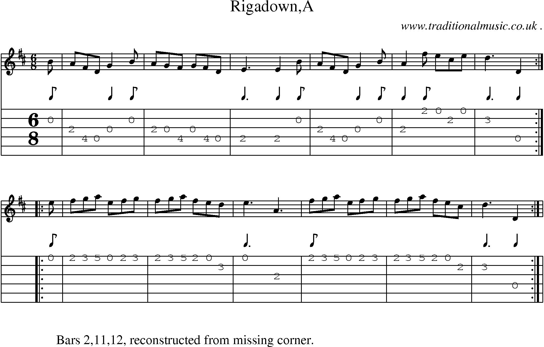 Sheet-Music and Guitar Tabs for Rigadowna