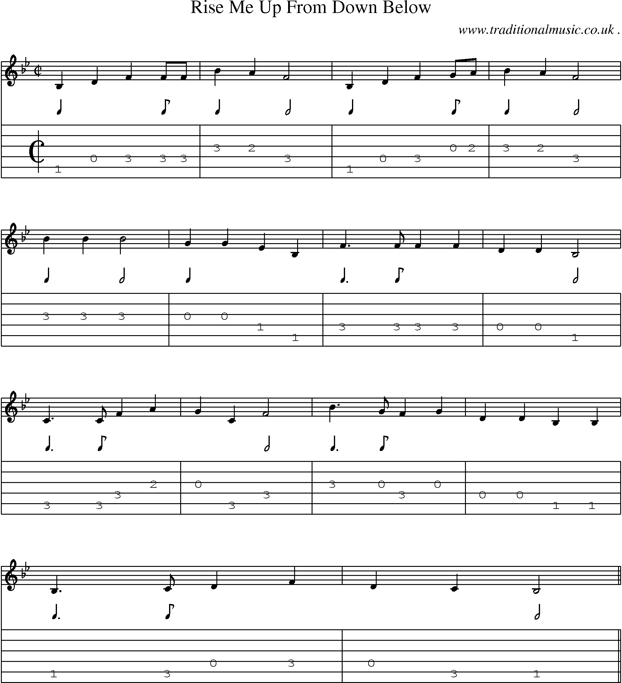 Sheet-Music and Guitar Tabs for Rise Me Up From Down Below