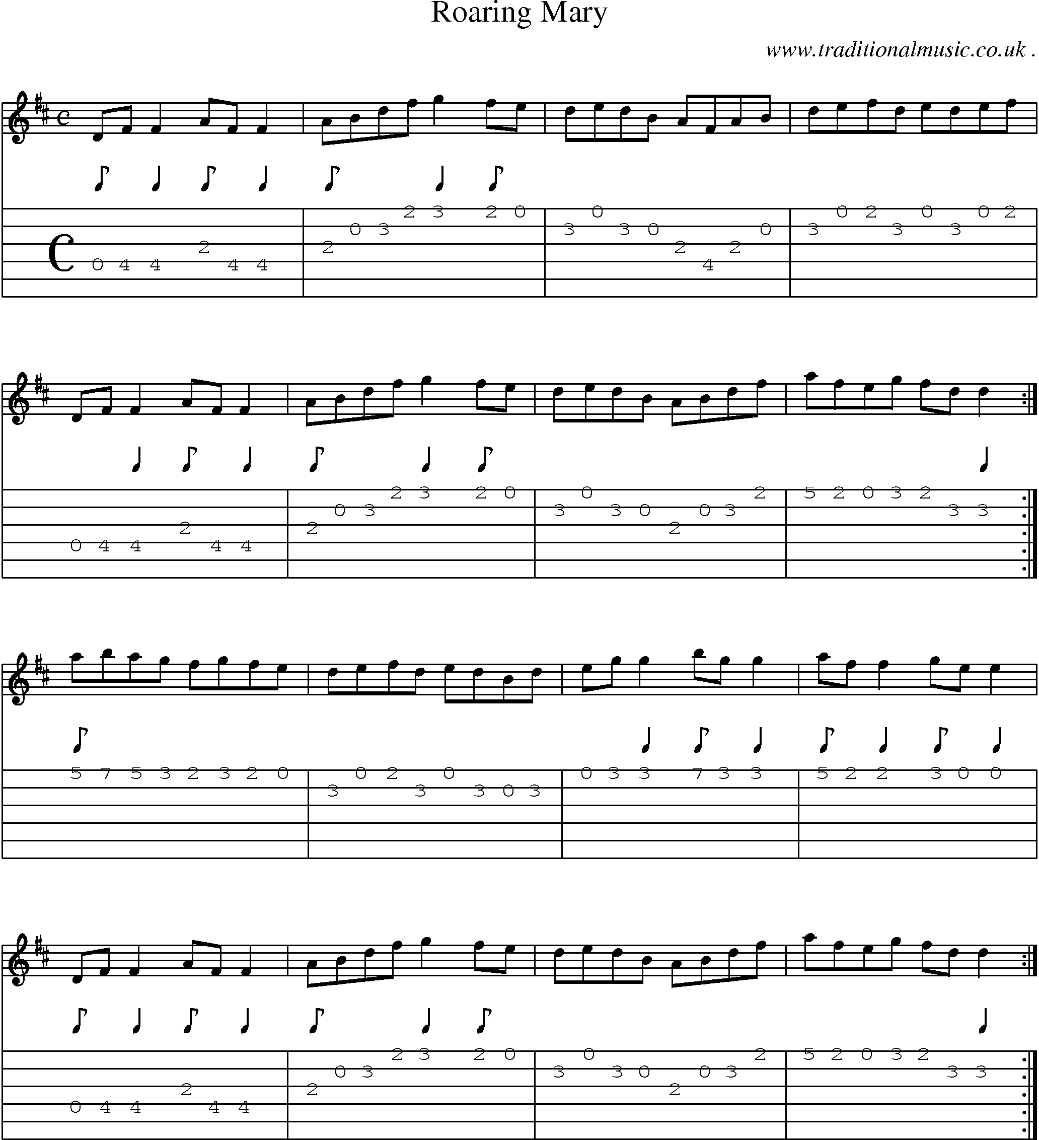 Sheet-Music and Guitar Tabs for Roaring Mary