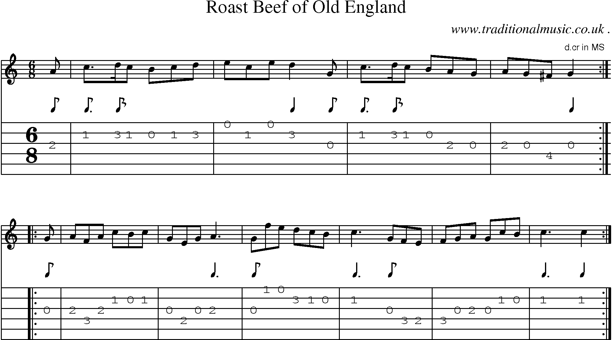 Sheet-Music and Guitar Tabs for Roast Beef Of Old England