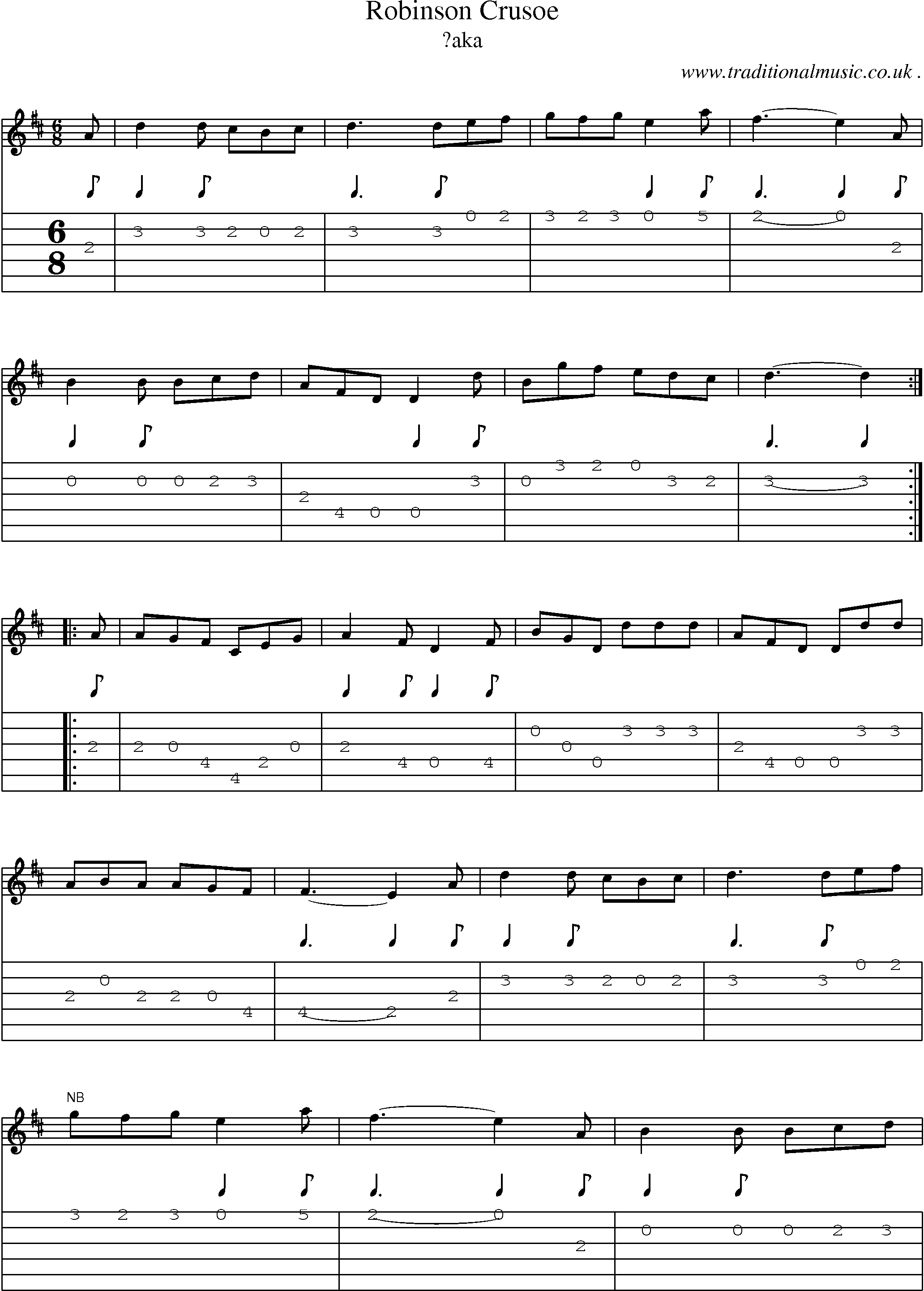 Sheet-Music and Guitar Tabs for Robinson Crusoe