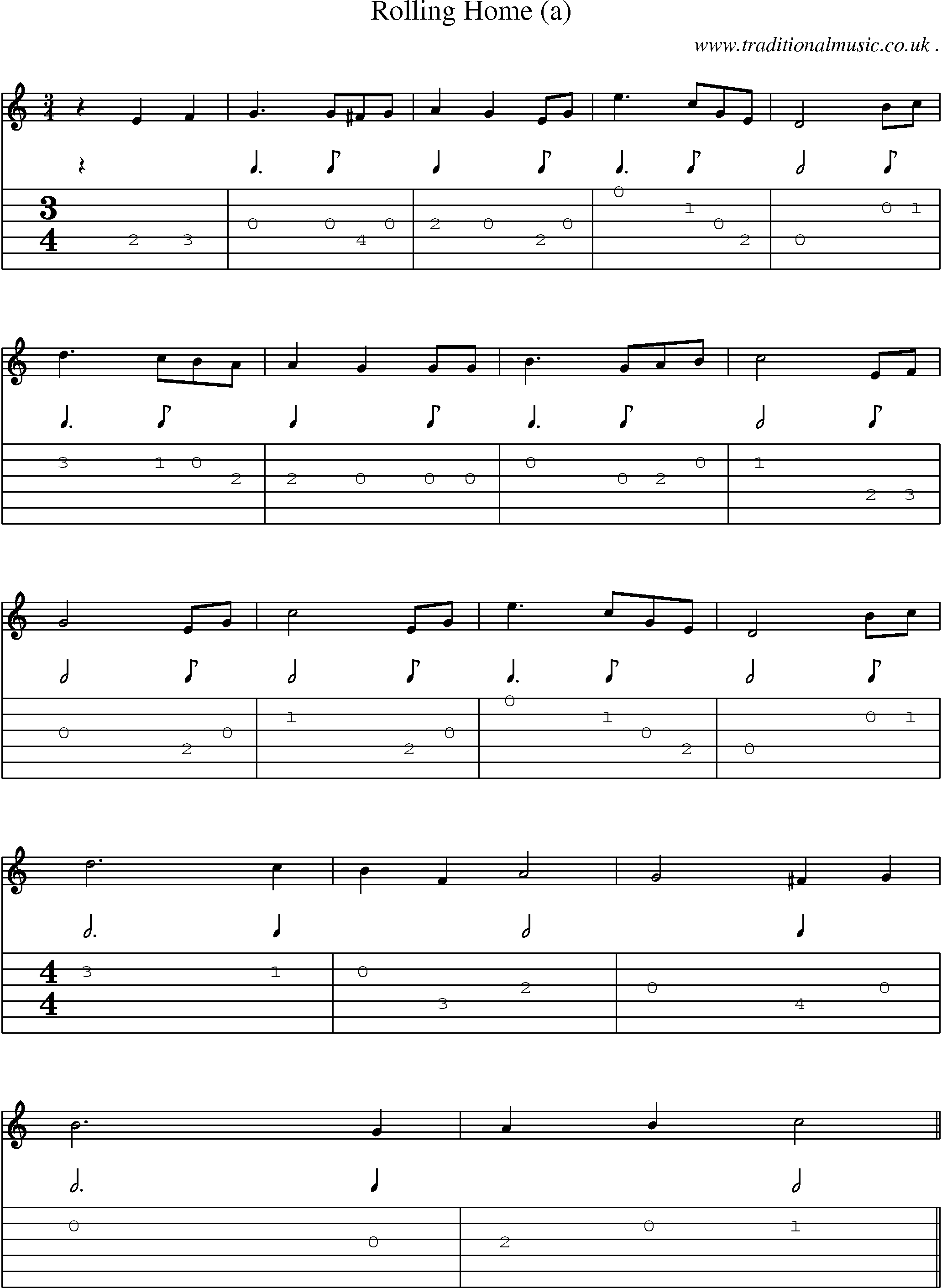 Sheet-Music and Guitar Tabs for Rolling Home (a)