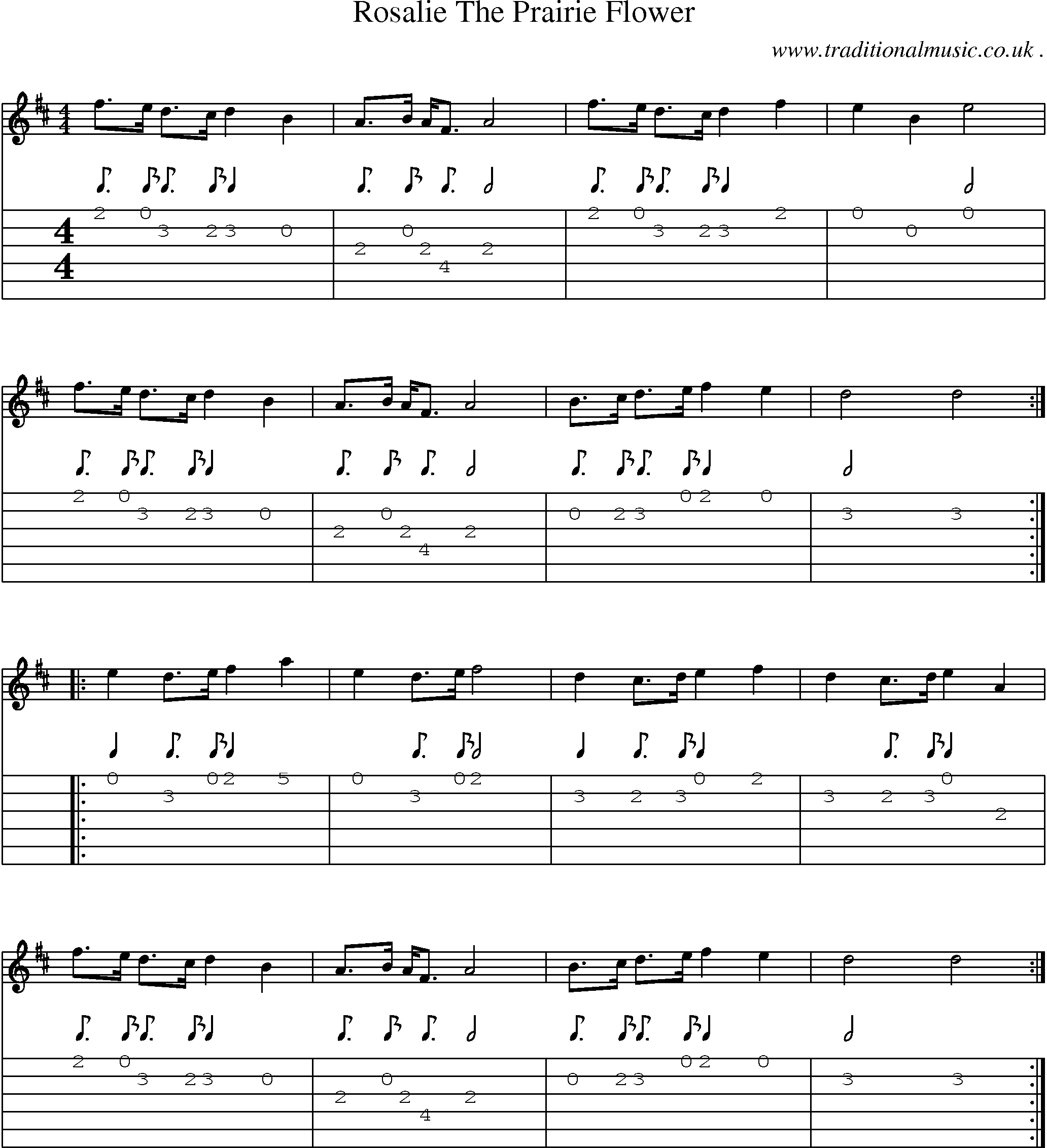 Sheet-Music and Guitar Tabs for Rosalie The Prairie Flower