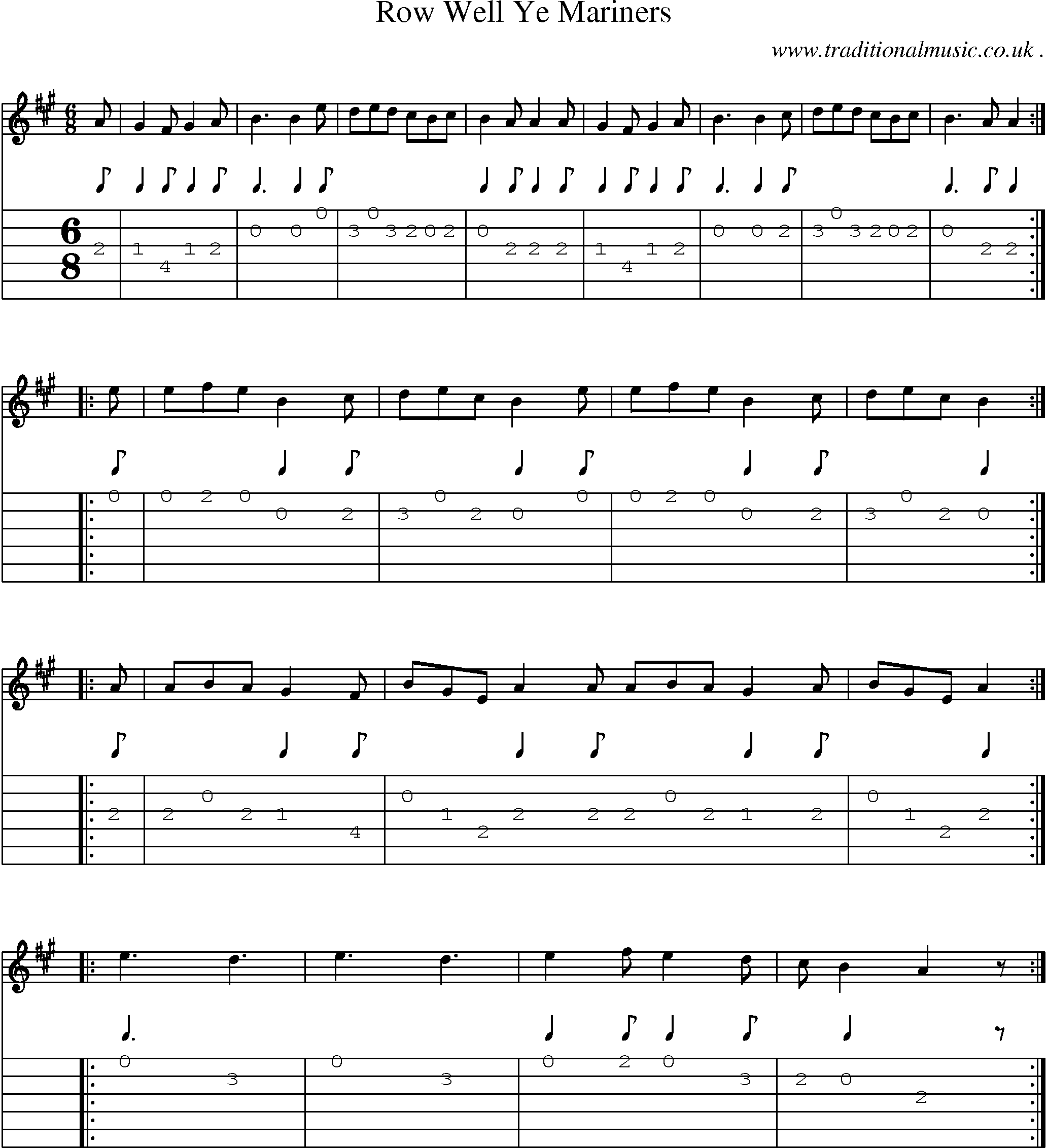 Sheet-Music and Guitar Tabs for Row Well Ye Mariners