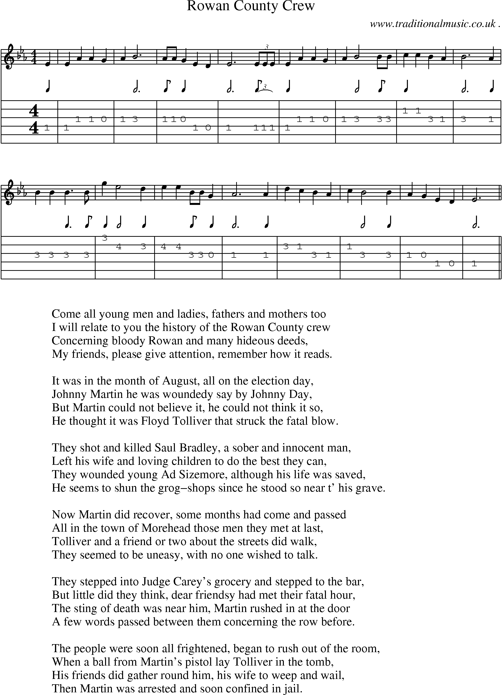 Sheet-Music and Guitar Tabs for Rowan County Crew