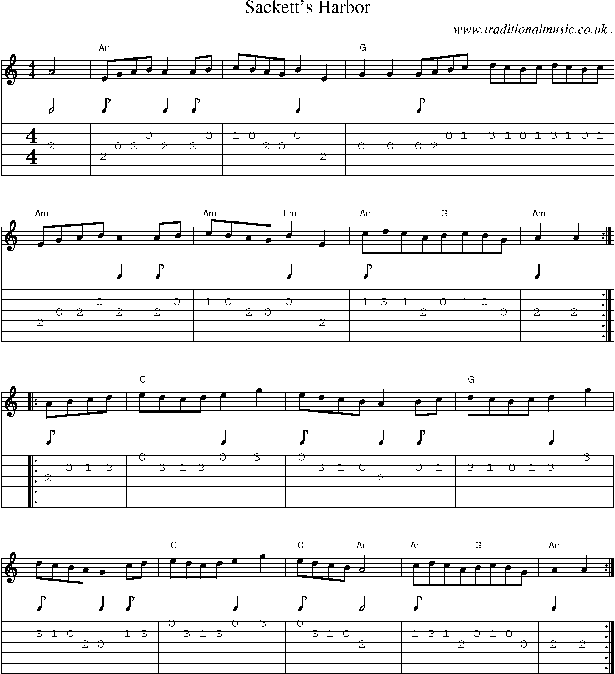 Sheet-Music and Guitar Tabs for Sacketts Harbor
