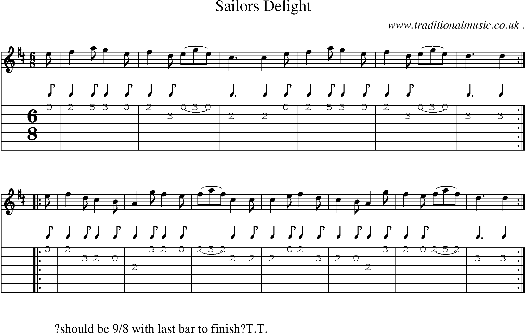 Sheet-Music and Guitar Tabs for Sailors Delight