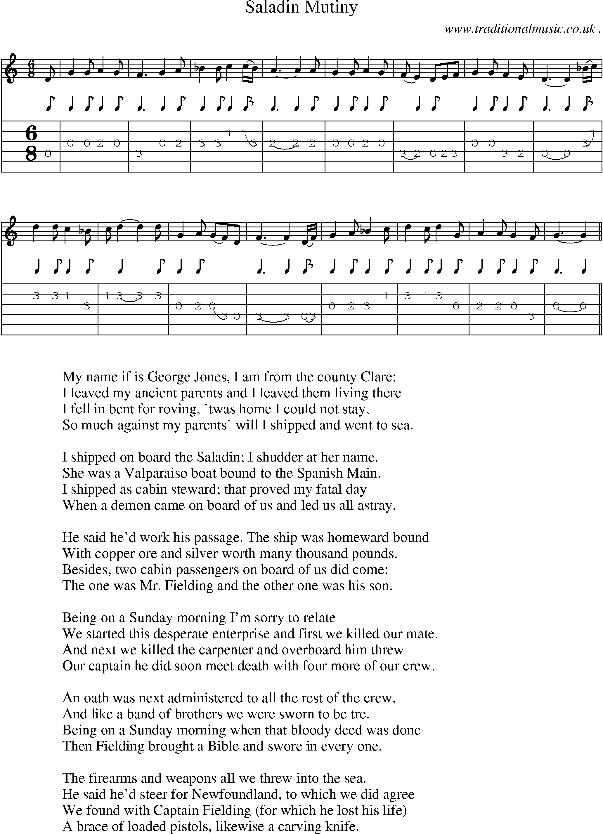 Sheet-Music and Guitar Tabs for Saladin Mutiny