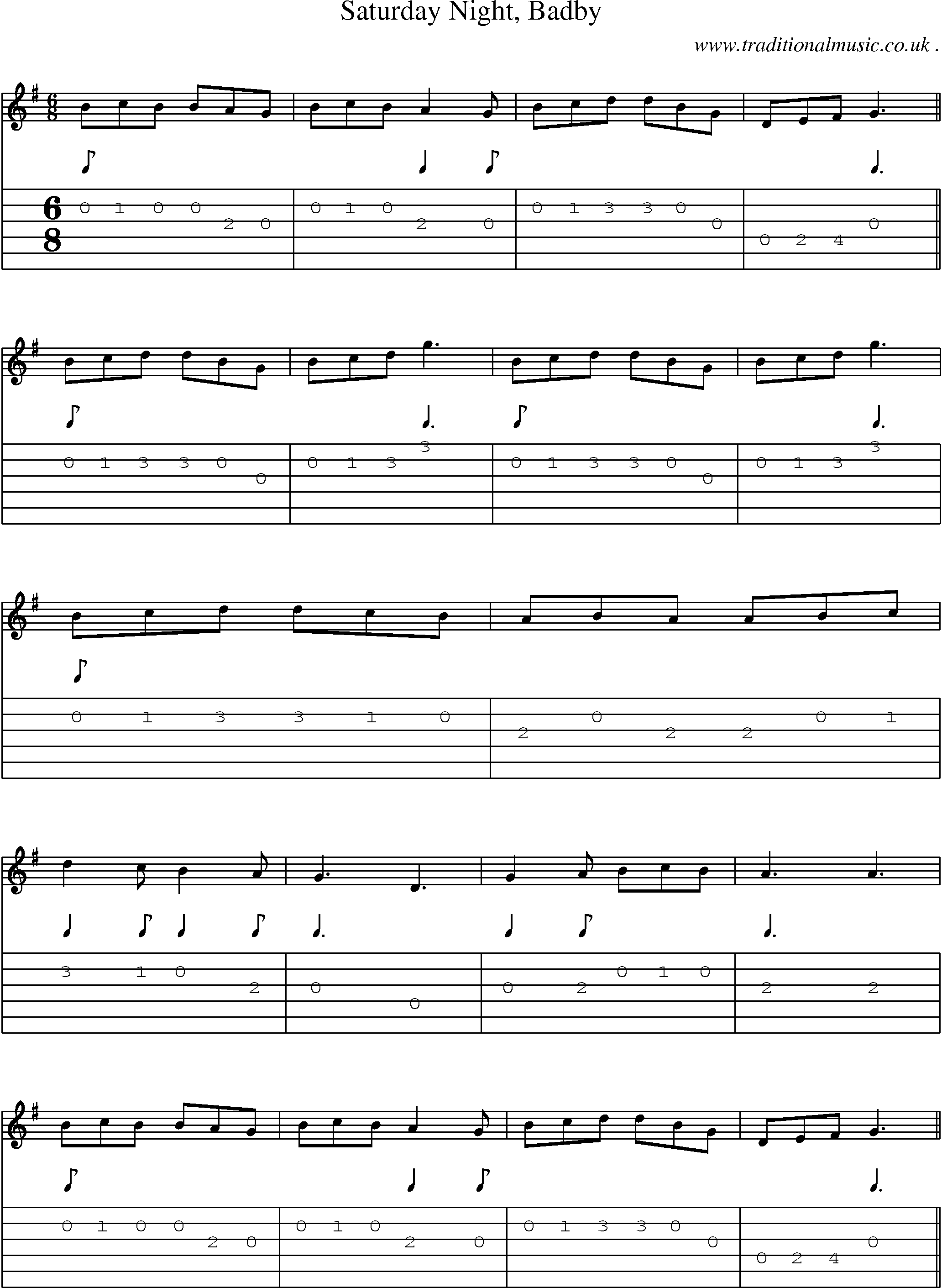 Sheet-Music and Guitar Tabs for Saturday Night Badby