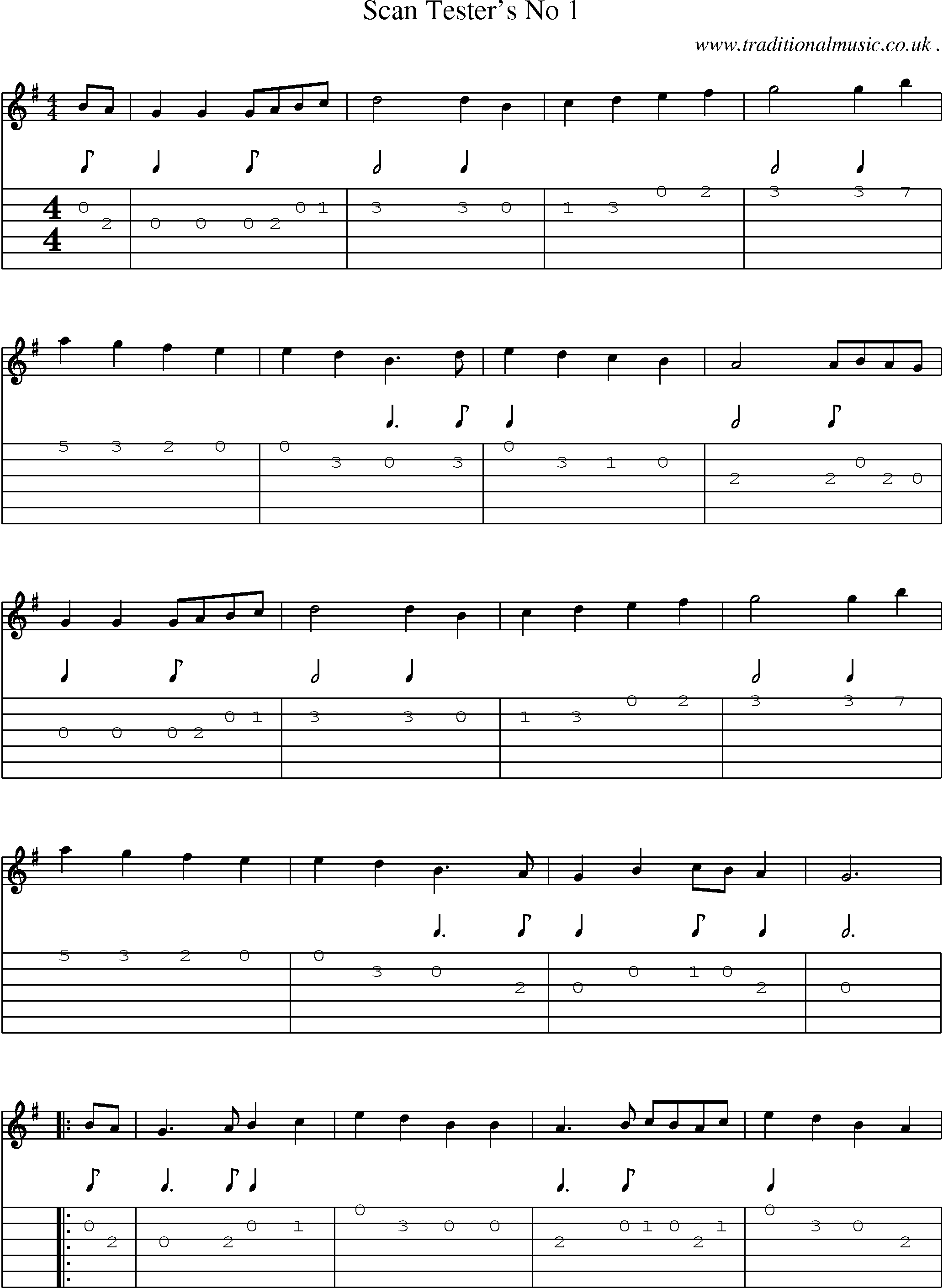 Sheet-Music and Guitar Tabs for Scan Testers No 1