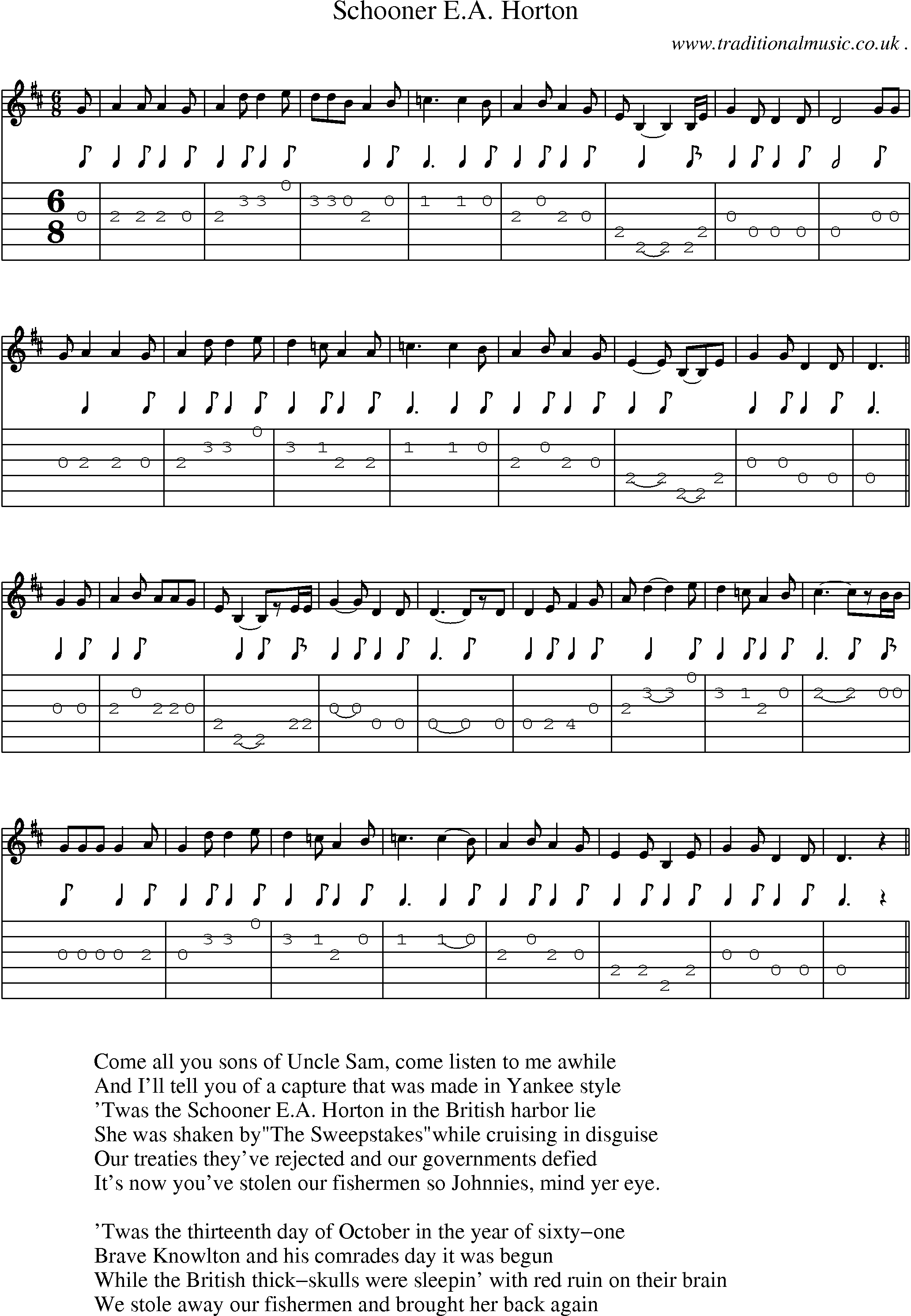 Sheet-Music and Guitar Tabs for Schooner Ea Horton