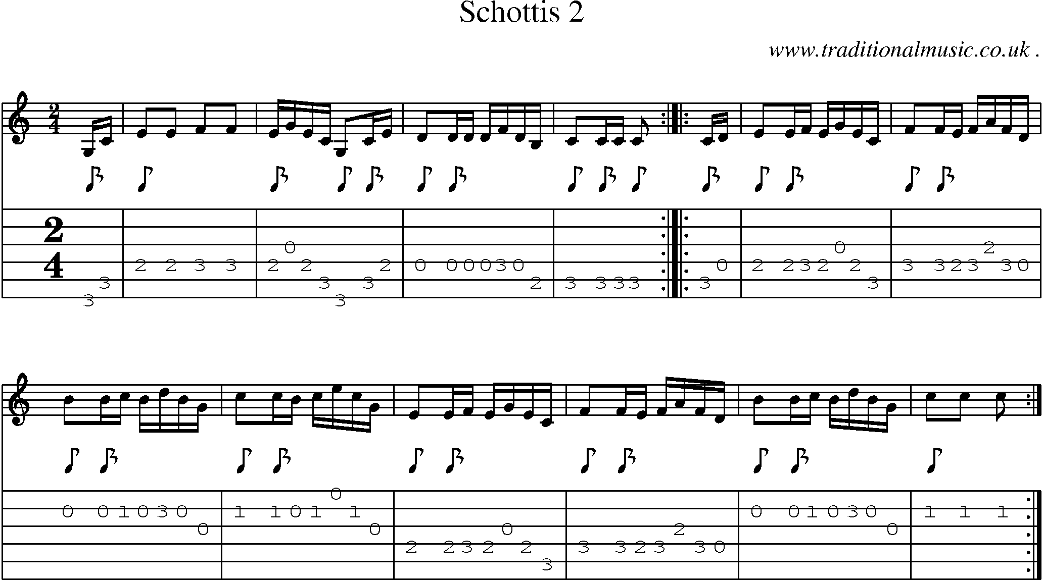 Sheet-Music and Guitar Tabs for Schottis 2