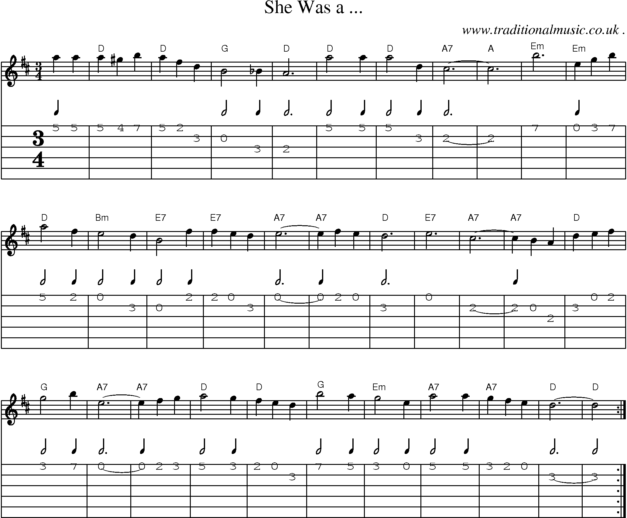 Sheet-Music and Guitar Tabs for She Was A
