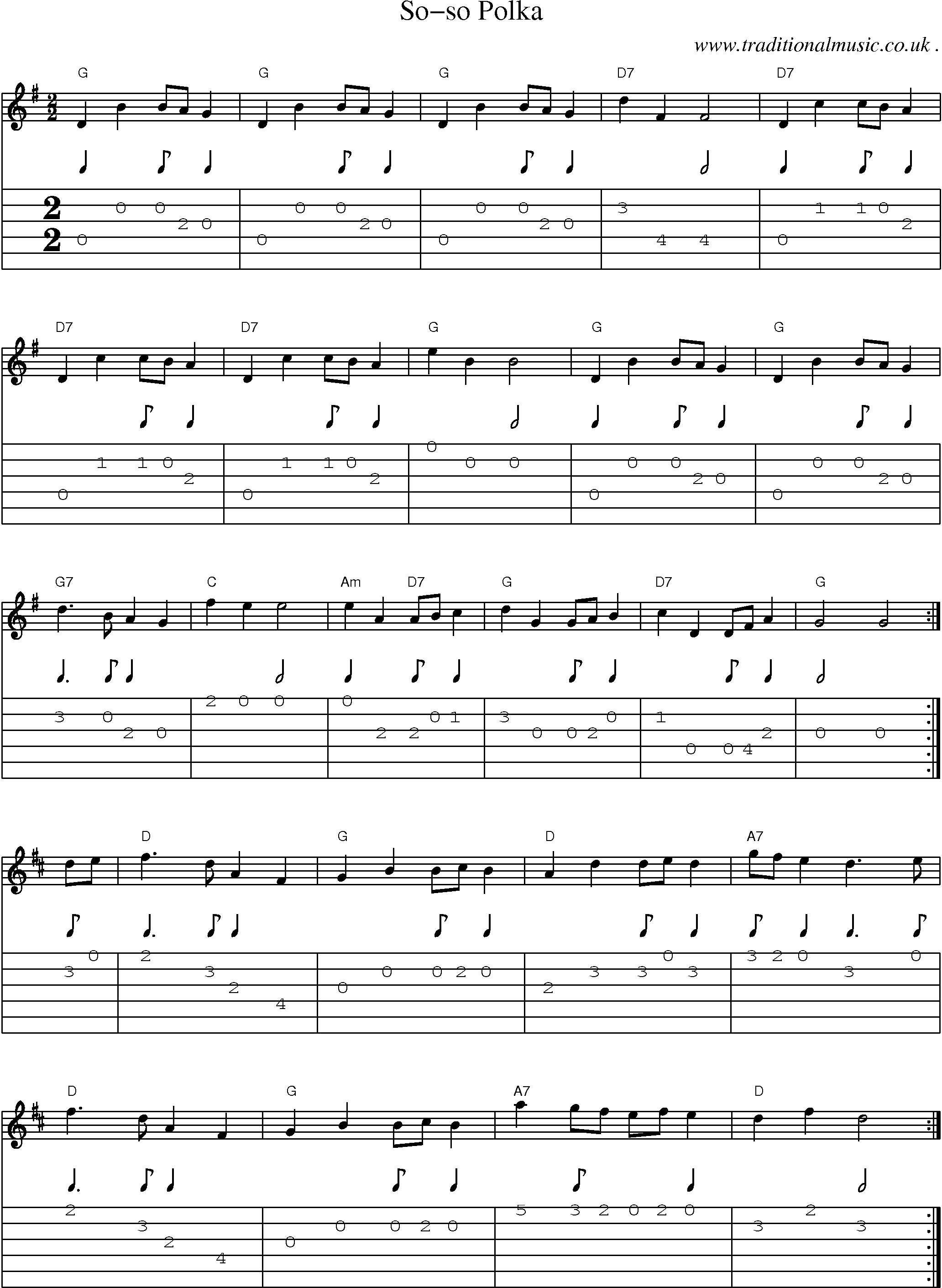 Sheet-Music and Guitar Tabs for So-so Polka