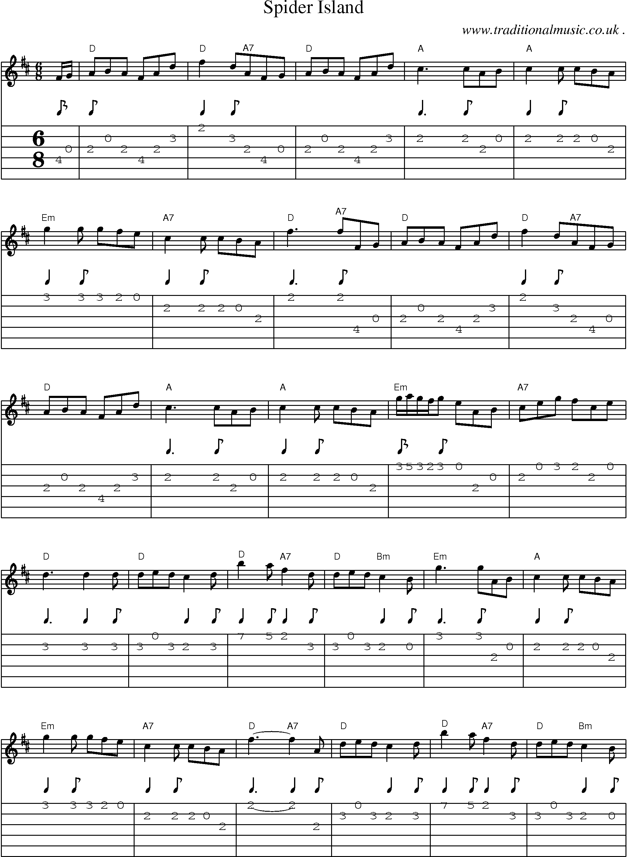 Sheet-Music and Guitar Tabs for Spider Island
