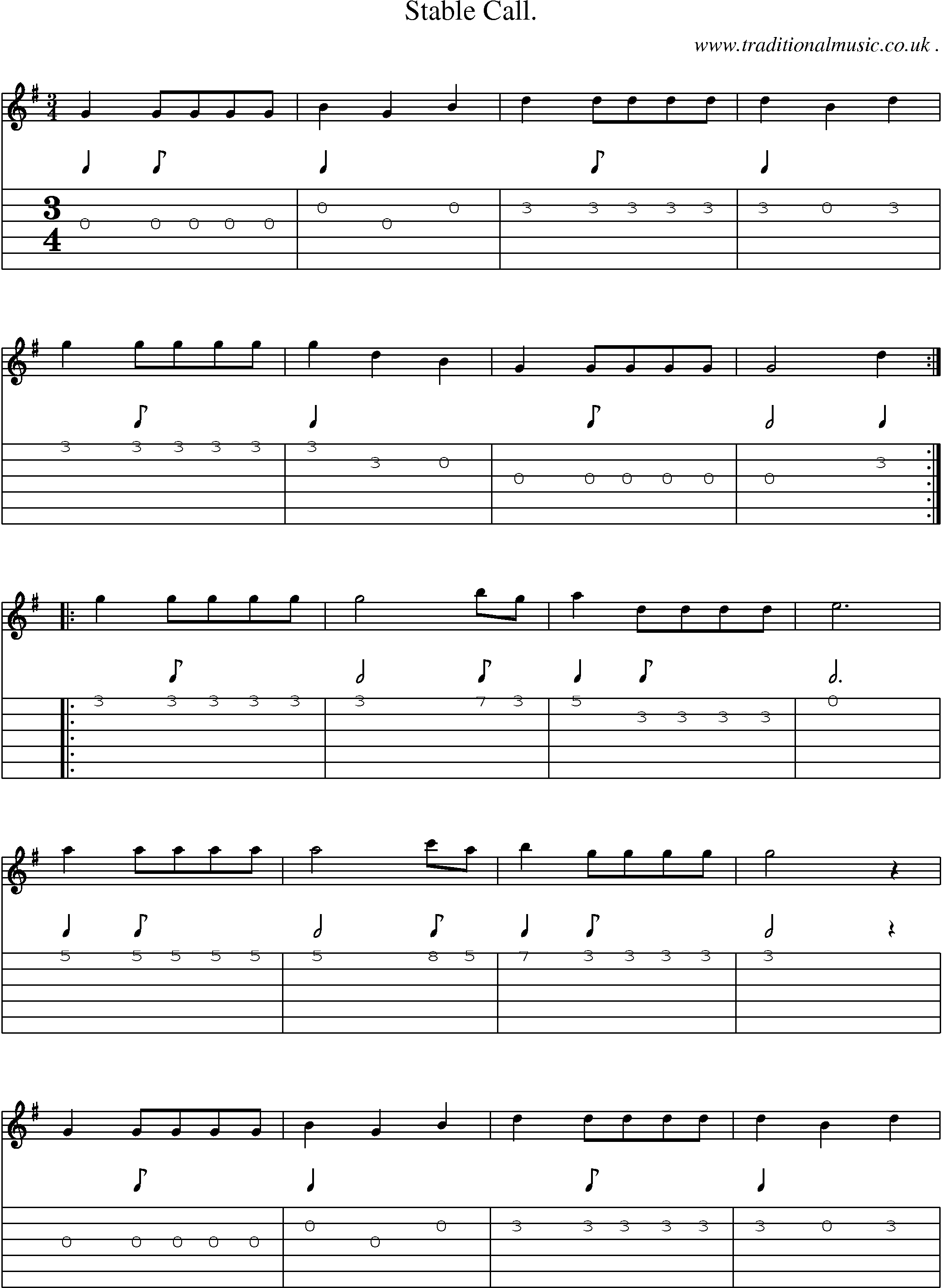 Sheet-Music and Guitar Tabs for Stable Call