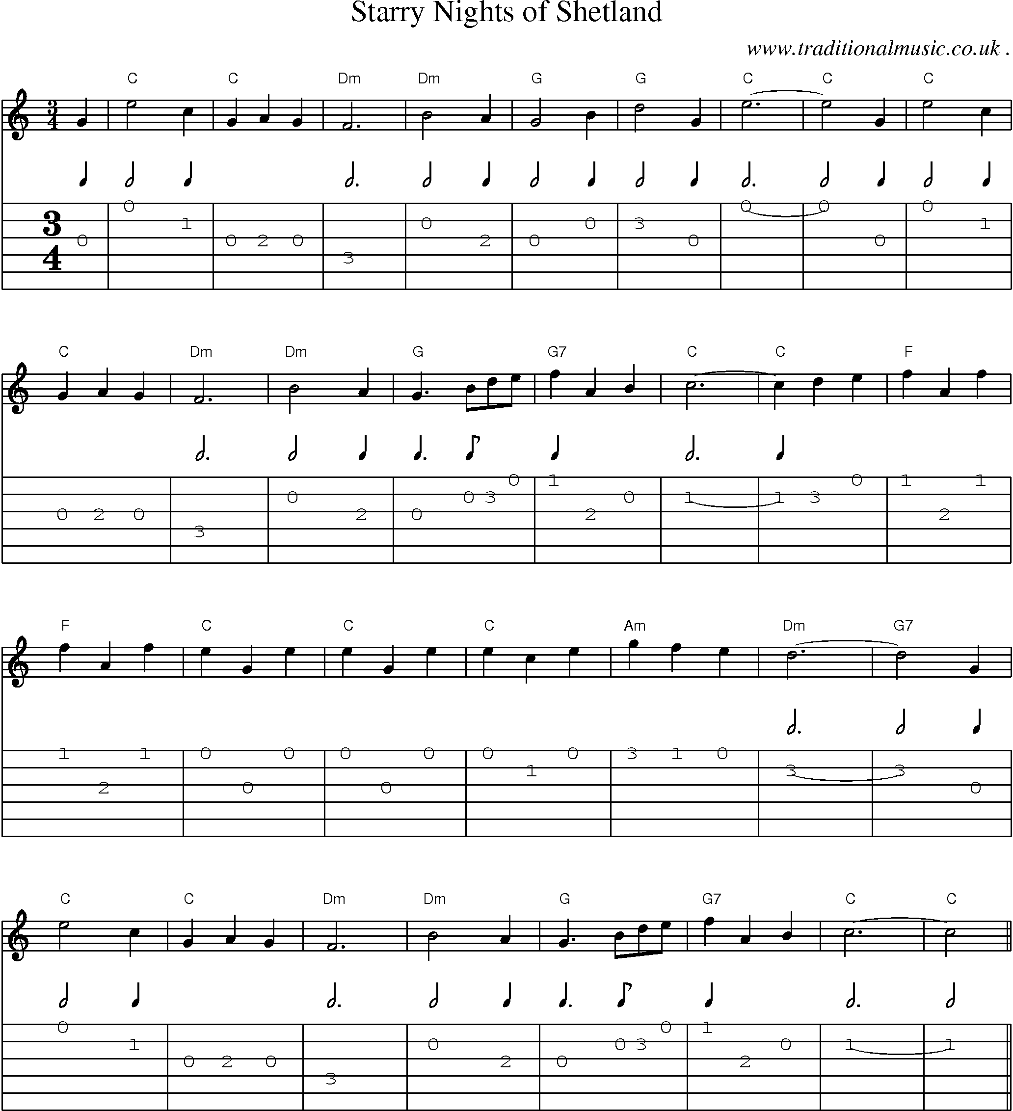 Sheet-Music and Guitar Tabs for Starry Nights Of Shetland