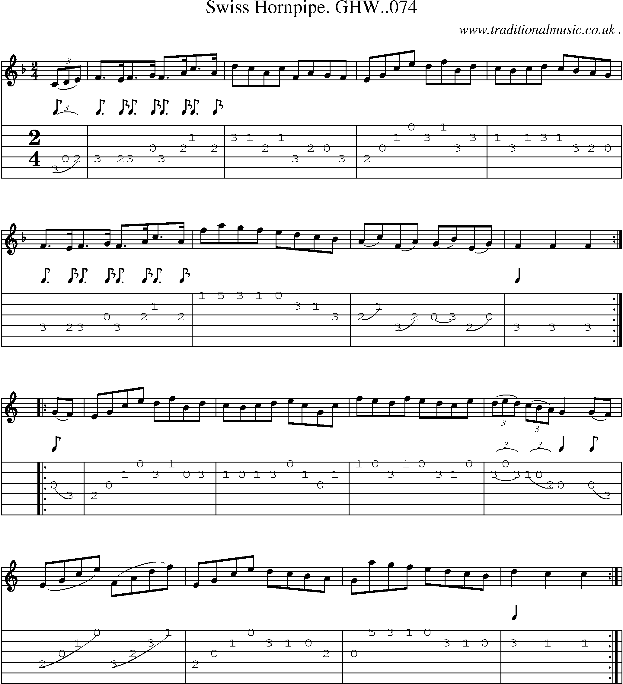 Sheet-Music and Guitar Tabs for Swiss Hornpipe Ghw074