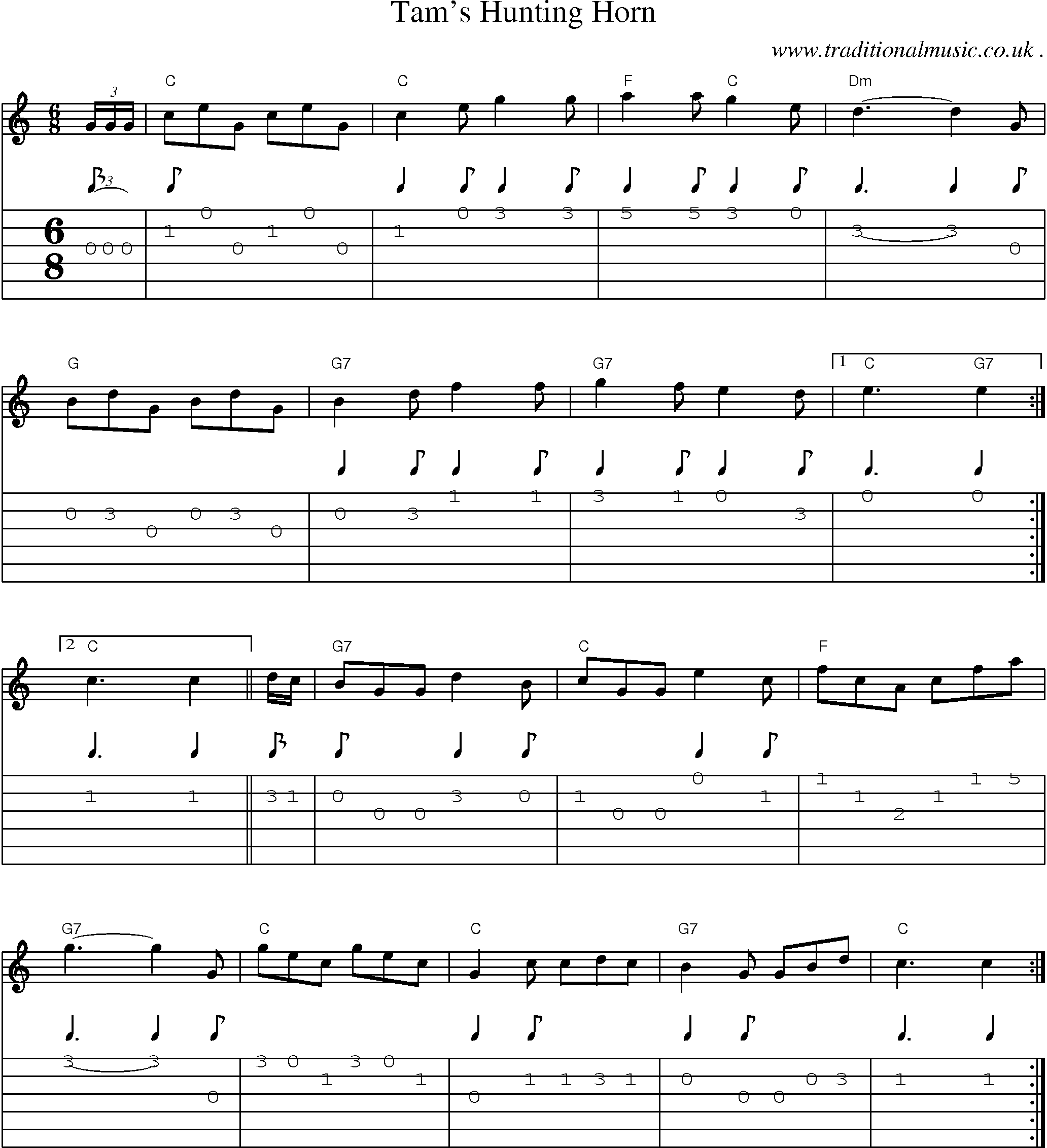 Sheet-Music and Guitar Tabs for Tams Hunting Horn